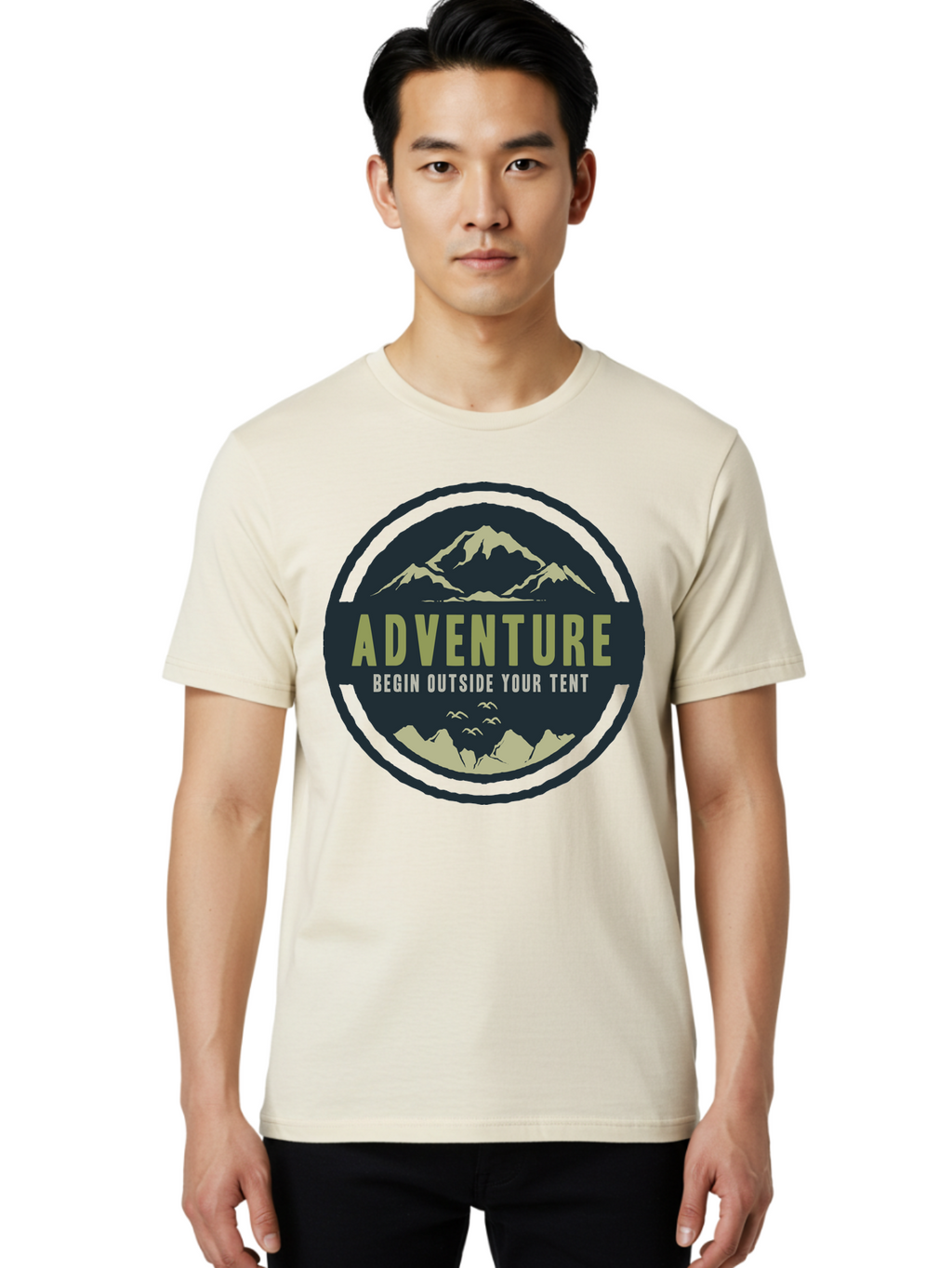 The Adventure Begin Men'S Graphic Tee, 100% Cotton, Comfortable Casual Summer Wear, Machine Washable, Outdoor Adventure, Camping Inspiration, Mountain Landscapes, Wilderness Exploration, Adventure Travel, Nature Escapades, Hiking Motivation, Aae691