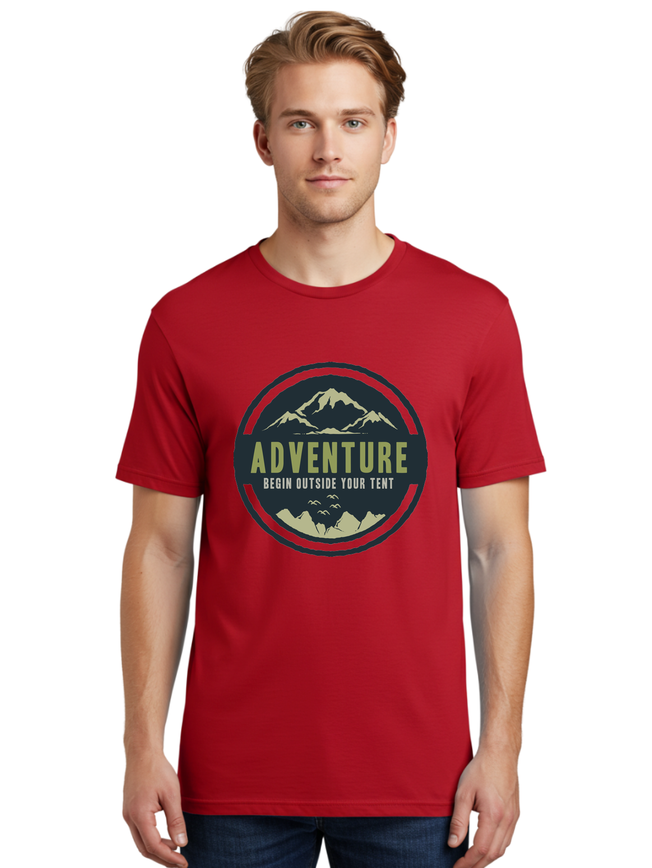 The Adventure Begin Men'S Graphic Tee, 100% Cotton, Comfortable Casual Summer Wear, Machine Washable, Outdoor Adventure, Camping Inspiration, Mountain Landscapes, Wilderness Exploration, Adventure Travel, Nature Escapades, Hiking Motivation, Aae691