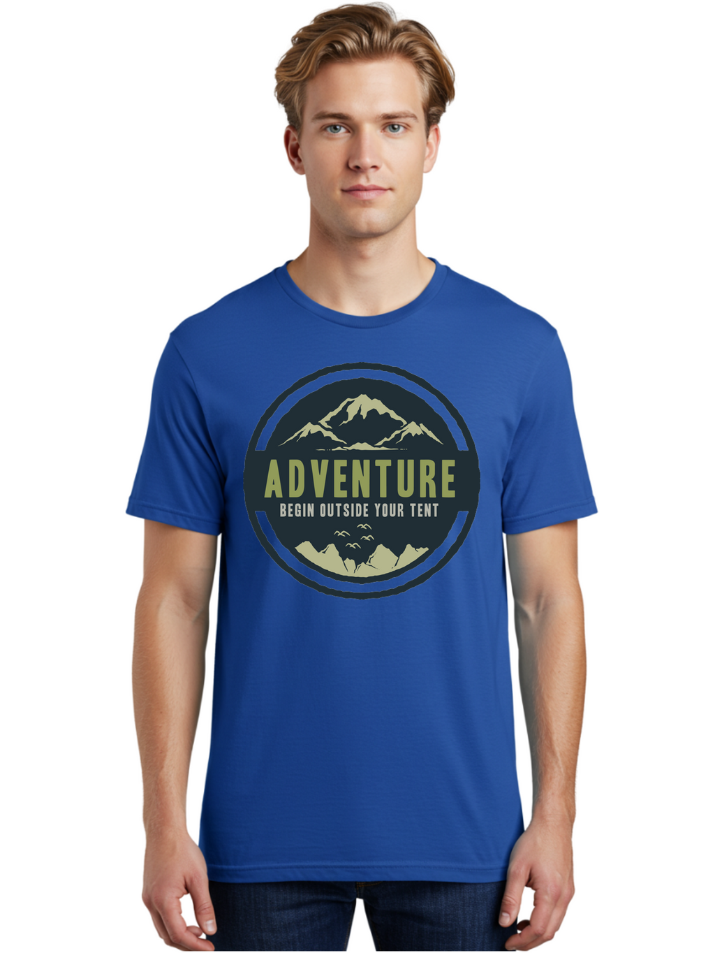 The Adventure Begin Men'S Graphic Tee, 100% Cotton, Comfortable Casual Summer Wear, Machine Washable, Outdoor Adventure, Camping Inspiration, Mountain Landscapes, Wilderness Exploration, Adventure Travel, Nature Escapades, Hiking Motivation, Aae691