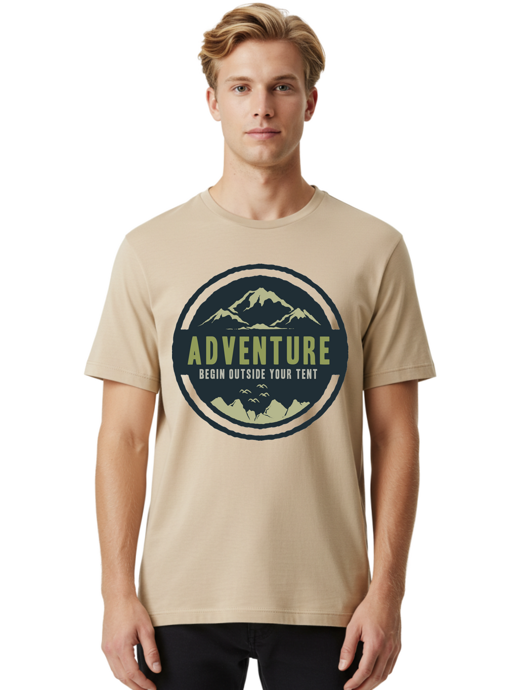 The Adventure Begin Men'S Graphic Tee, 100% Cotton, Comfortable Casual Summer Wear, Machine Washable, Outdoor Adventure, Camping Inspiration, Mountain Landscapes, Wilderness Exploration, Adventure Travel, Nature Escapades, Hiking Motivation, Aae691