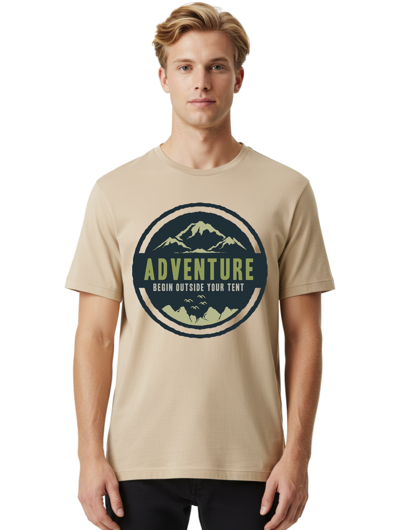 The Adventure Begin Men'S Graphic Tee, 100% Cotton, Comfortable Casual Summer Wear, Machine Washable, Outdoor Adventure, Camping Inspiration, Mountain Landscapes, Wilderness Exploration, Adventure Travel, Nature Escapades, Hiking Motivation, Aae691