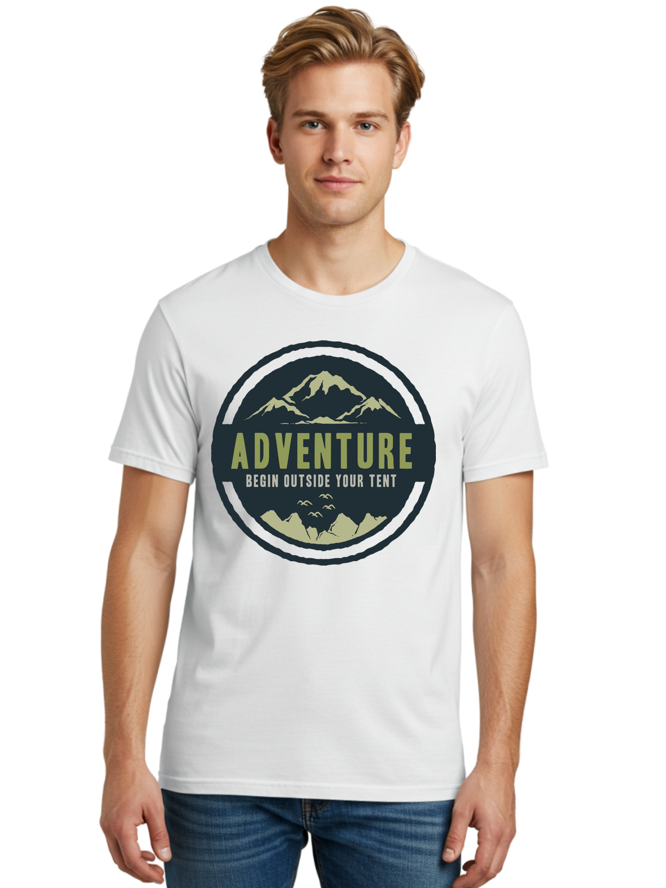 The Adventure Begin Men'S Graphic Tee, 100% Cotton, Comfortable Casual Summer Wear, Machine Washable, Outdoor Adventure, Camping Inspiration, Mountain Landscapes, Wilderness Exploration, Adventure Travel, Nature Escapades, Hiking Motivation, Aae691