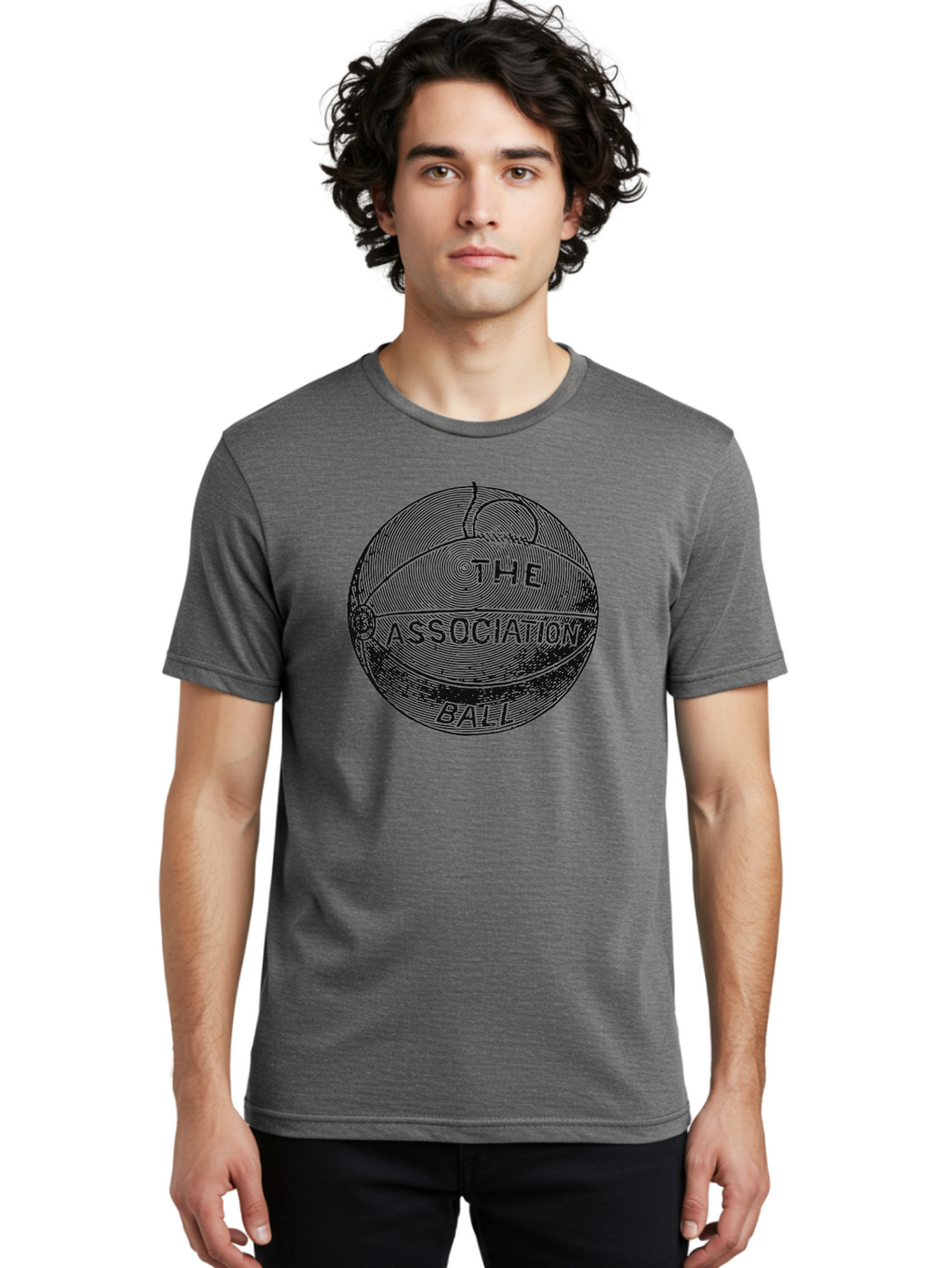 The Association Ball Men'S Graphic Tee, 100% Cotton, Comfortable Casual Summer Wear, Machine Washable, Vintage Basketball Illustration, Retro Sports Art, Circular Design, Textured Ball, Bold Typography, Nostalgic Feel, Classic Basketball, Aae693