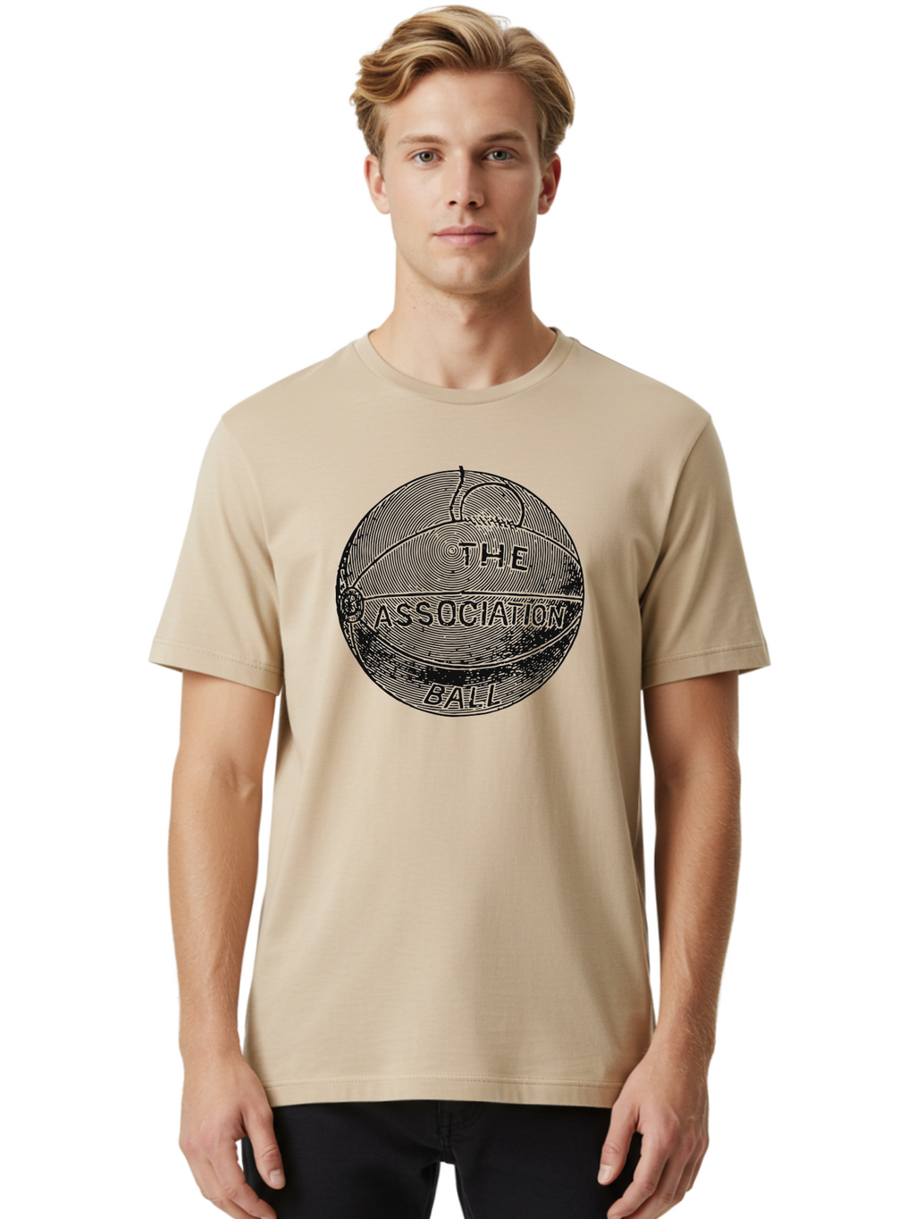 The Association Ball Men'S Graphic Tee, 100% Cotton, Comfortable Casual Summer Wear, Machine Washable, Vintage Basketball Illustration, Retro Sports Art, Circular Design, Textured Ball, Bold Typography, Nostalgic Feel, Classic Basketball, Aae693