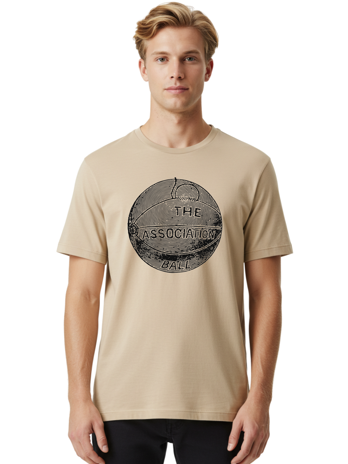 The Association Ball Men'S Graphic Tee, 100% Cotton, Comfortable Casual Summer Wear, Machine Washable, Vintage Basketball Illustration, Retro Sports Art, Circular Design, Textured Ball, Bold Typography, Nostalgic Feel, Classic Basketball, Aae693