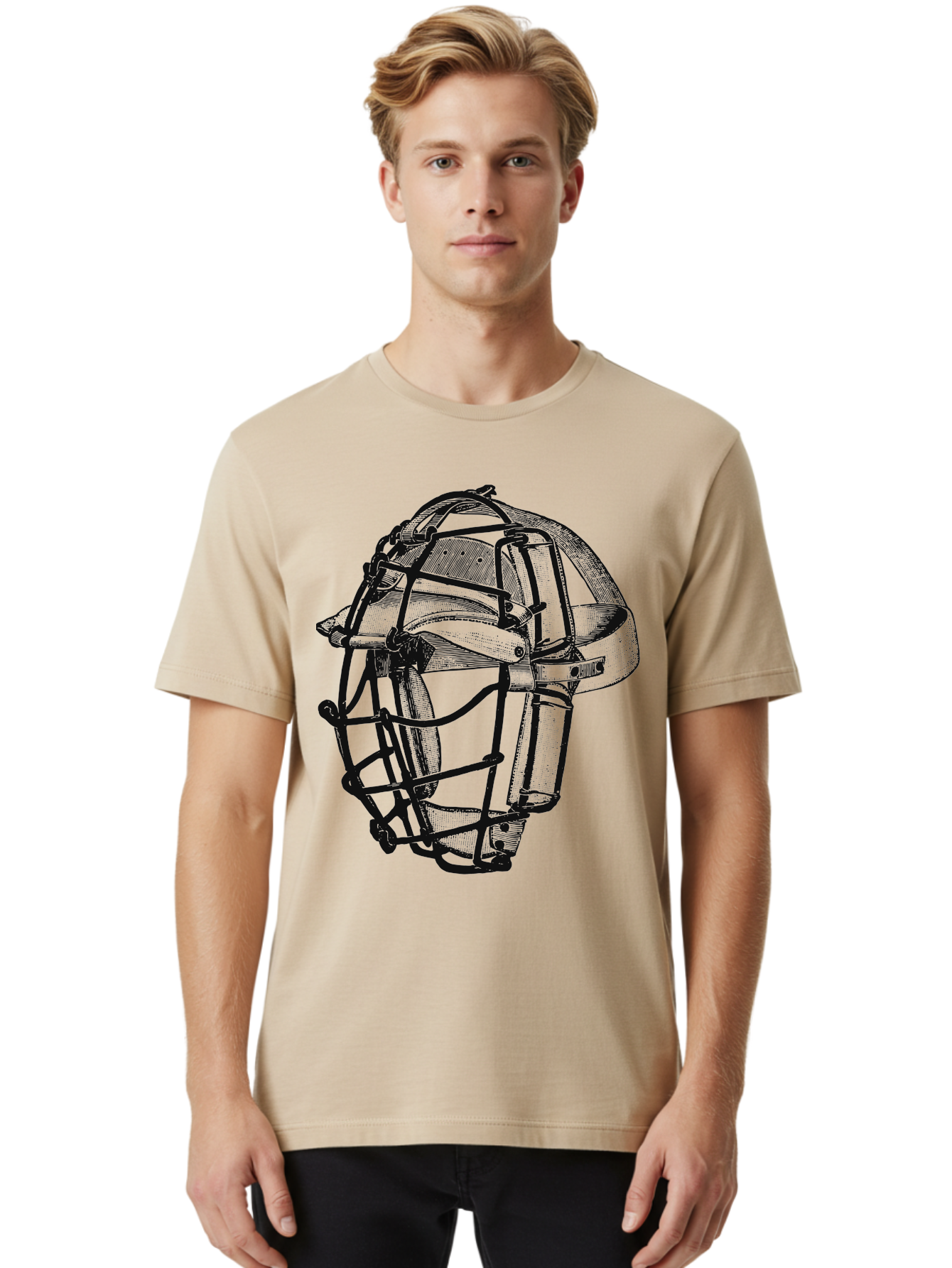 The Backstop Shield Men'S Graphic Tee, 100% Cotton, Comfortable Casual Summer Wear, Machine Washable, Baseball Catcher'S Mask, Protective Gear, Sports Equipment, Vintage Design, Classic Style, Catcher'S Protective Mask Aae694