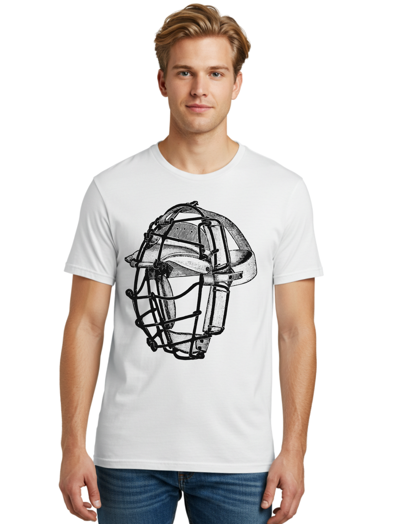 The Backstop Shield Men'S Graphic Tee, 100% Cotton, Comfortable Casual Summer Wear, Machine Washable, Baseball Catcher'S Mask, Protective Gear, Sports Equipment, Vintage Design, Classic Style, Catcher'S Protective Mask Aae694