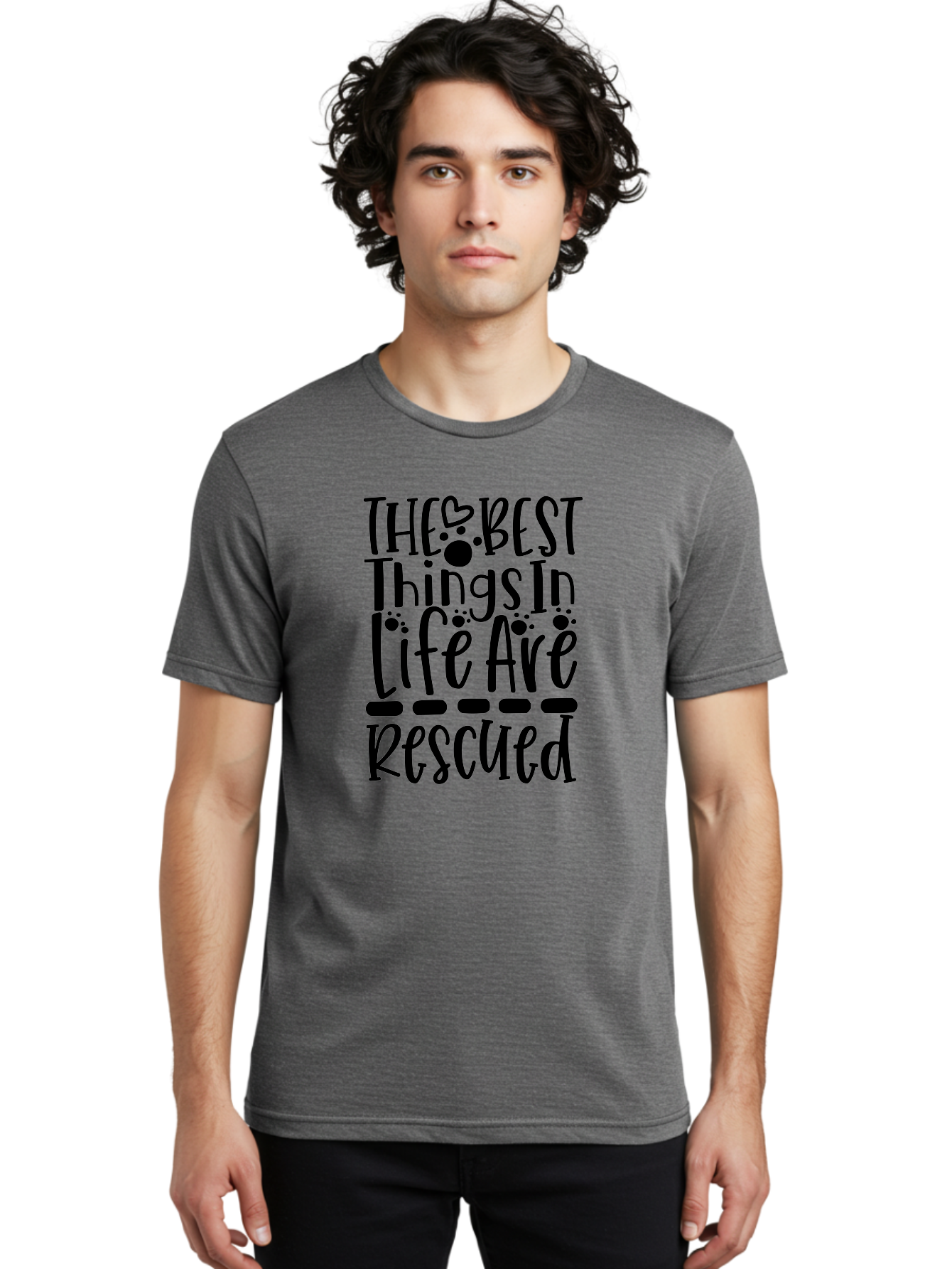 The Best Things In Life Are Rescued Men'S Graphic Tee, 100% Cotton, Comfortable Casual Summer Wear, Machine Washable, Animal Rescue, Rescue Pets, Adopt Don'T Shop, Pet Love, Animal Lovers, Inspiring Quotes, Heartwarming Messages, Paw Prints Aae695