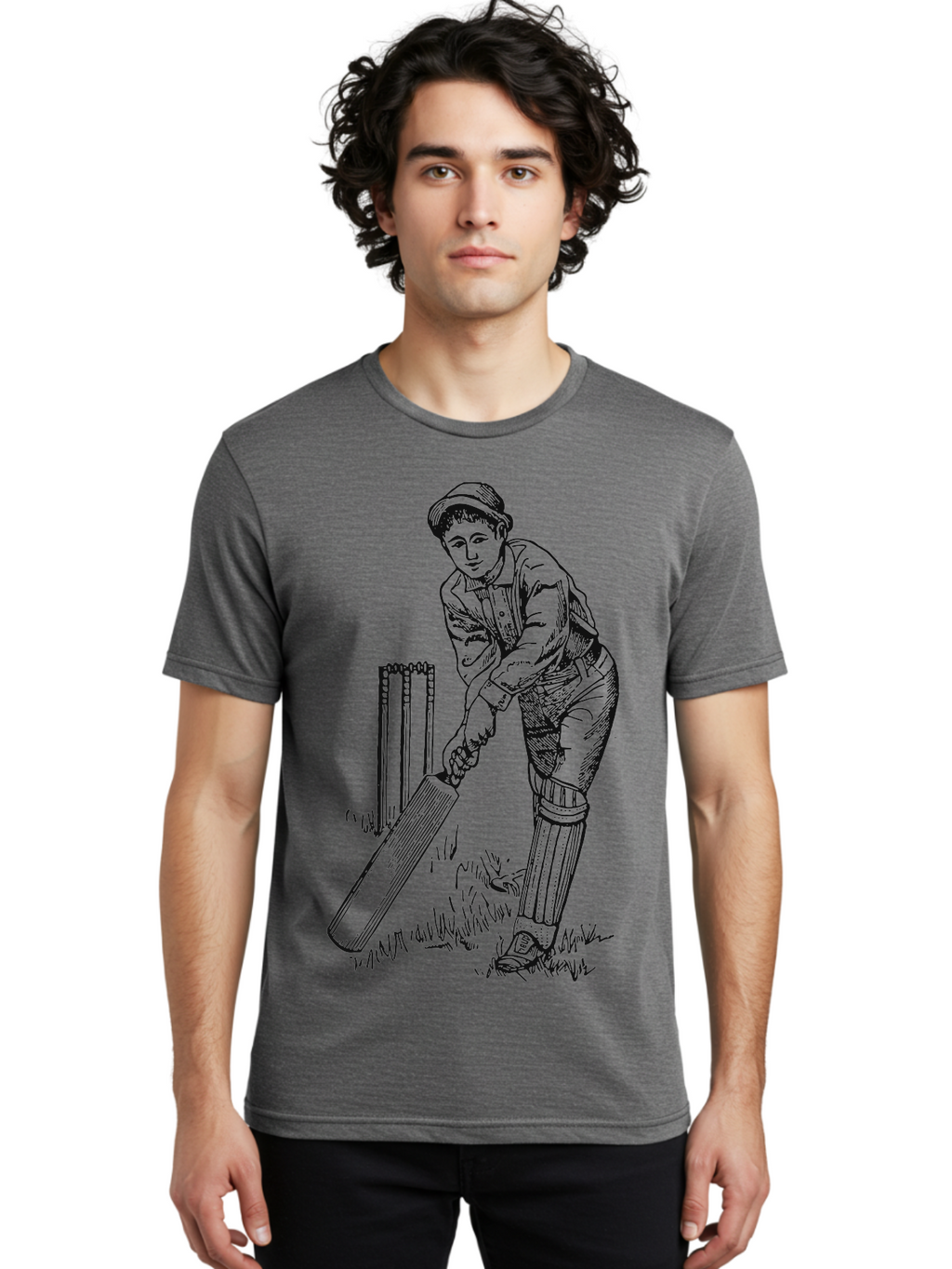 The Classic Batsman Men'S Graphic Tee, 100% Cotton, Comfortable Casual Summer Wear, Machine Washable, Cricket Player, Cricket Batsman, Cricket Bat, Cricket Wicket, Playing Cricket, Cricket Stance, Cricket Gear Aae697