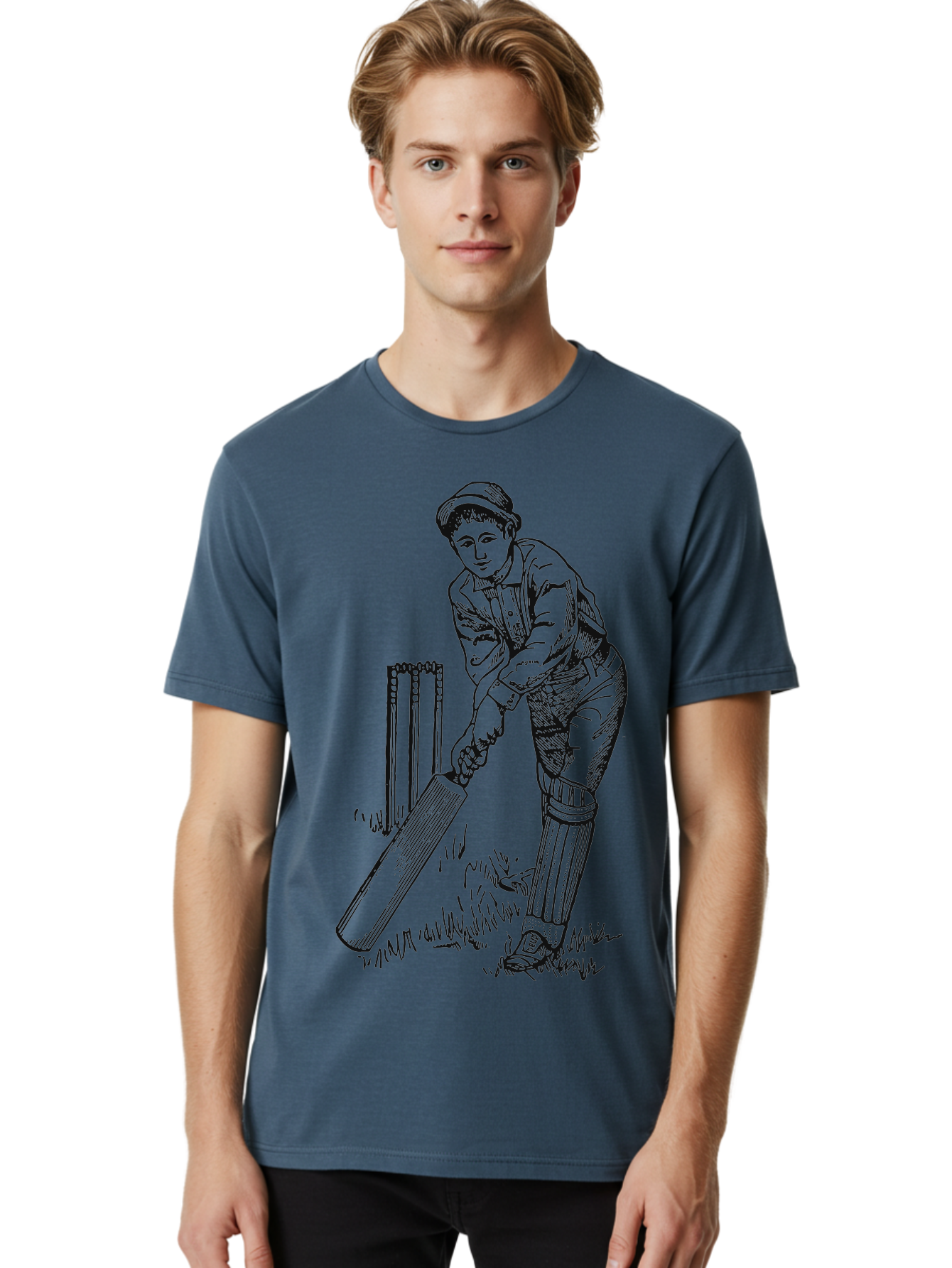 The Classic Batsman Men'S Graphic Tee, 100% Cotton, Comfortable Casual Summer Wear, Machine Washable, Cricket Player, Cricket Batsman, Cricket Bat, Cricket Wicket, Playing Cricket, Cricket Stance, Cricket Gear Aae697
