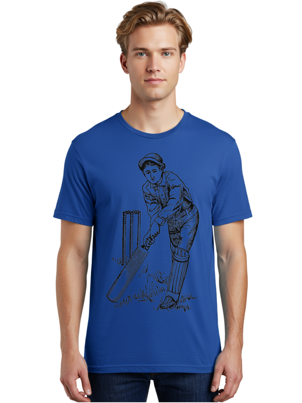 The Classic Batsman Men'S Graphic Tee, 100% Cotton, Comfortable Casual Summer Wear, Machine Washable, Cricket Player, Cricket Batsman, Cricket Bat, Cricket Wicket, Playing Cricket, Cricket Stance, Cricket Gear Aae697