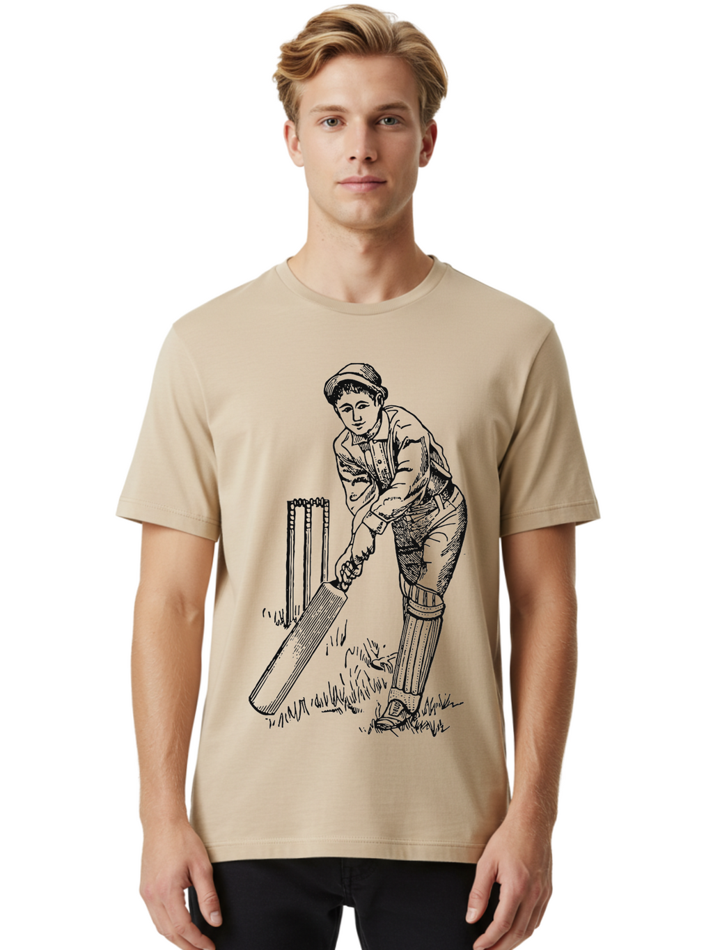 The Classic Batsman Men'S Graphic Tee, 100% Cotton, Comfortable Casual Summer Wear, Machine Washable, Cricket Player, Cricket Batsman, Cricket Bat, Cricket Wicket, Playing Cricket, Cricket Stance, Cricket Gear Aae697