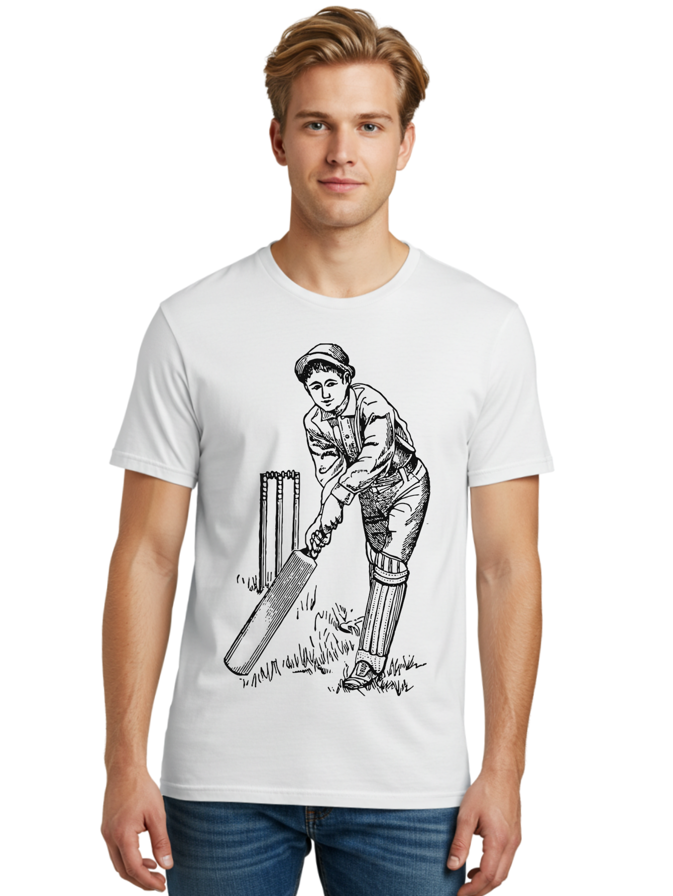 The Classic Batsman Men'S Graphic Tee, 100% Cotton, Comfortable Casual Summer Wear, Machine Washable, Cricket Player, Cricket Batsman, Cricket Bat, Cricket Wicket, Playing Cricket, Cricket Stance, Cricket Gear Aae697
