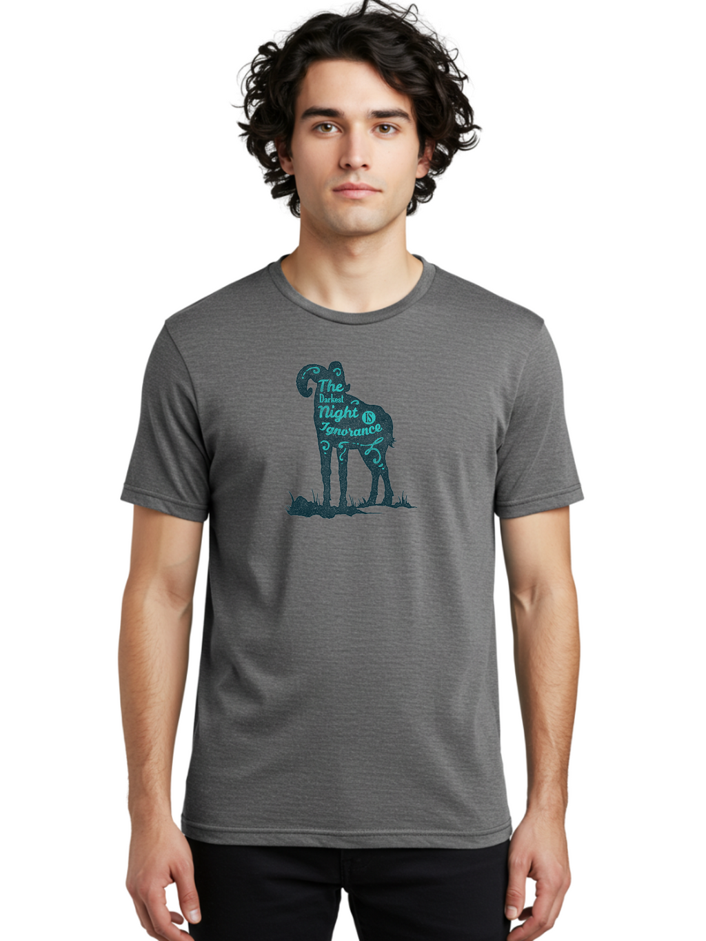 The Darkest Night Men'S Graphic Tee, 100% Cotton, Comfortable Casual Summer Wear, Machine Washable, Ram Silhouette, Inspirational Quote, Typography Art, Motivational Words, Dark Mode, Abstract Design, Symbolic Animal Aae700