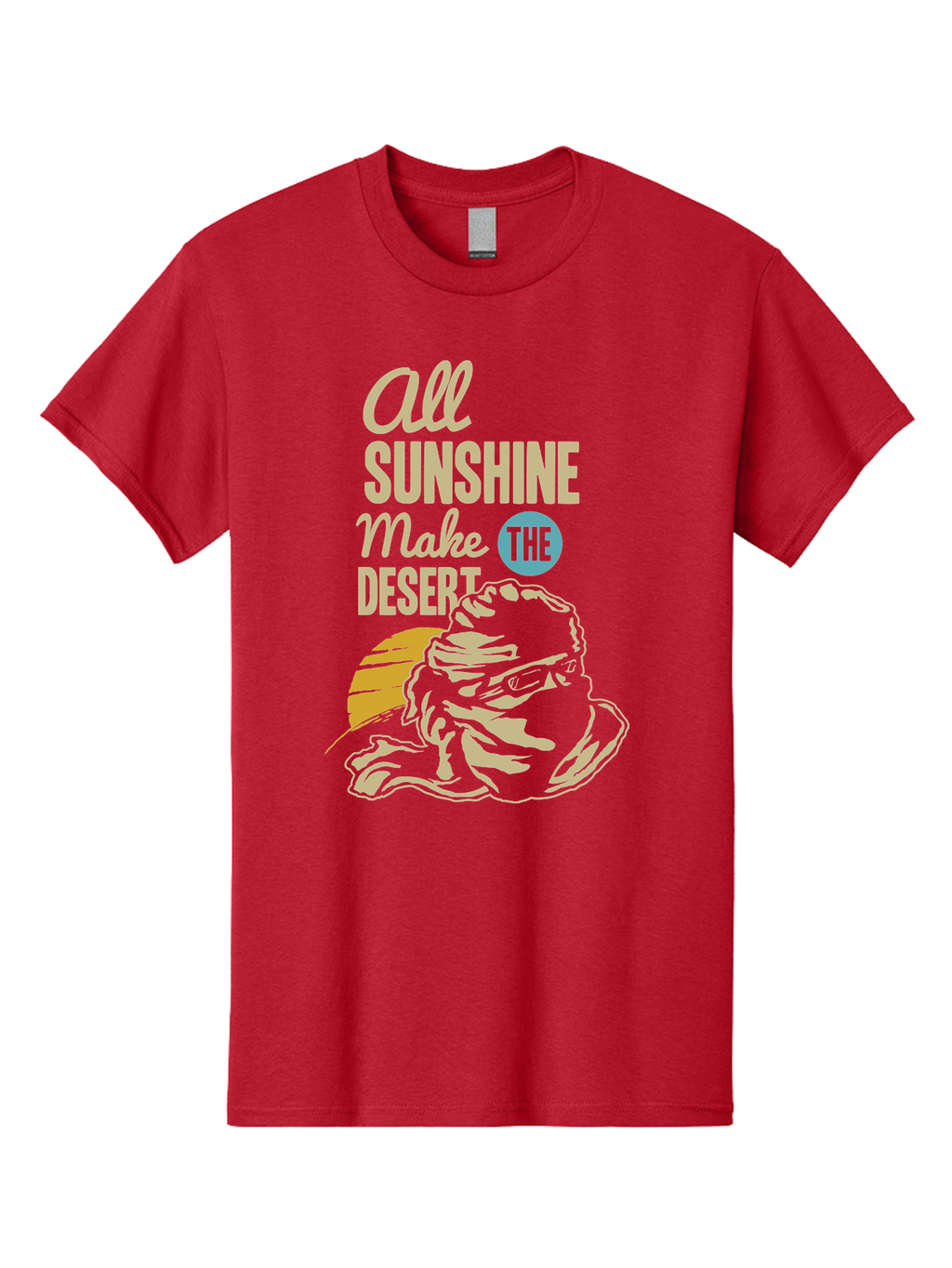 The Desert Men'S Graphic Tee, 100% Cotton, Comfortable Casual Summer Wear, Machine Washable, Inspirational Quote, Desert Theme, Sunshine, Frog Illustration, Desert Landscape, Motivational Message, Fun Design, Quirky Art, Summer Vibes, Aae701