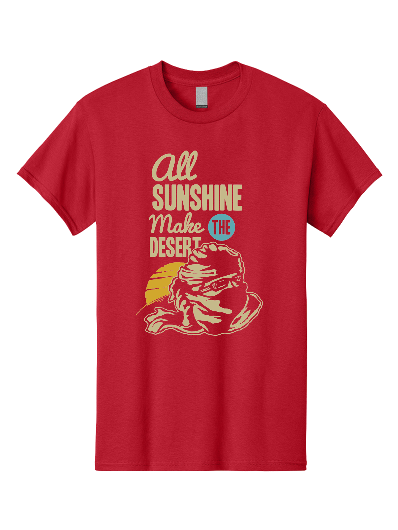 The Desert Men'S Graphic Tee, 100% Cotton, Comfortable Casual Summer Wear, Machine Washable, Inspirational Quote, Desert Theme, Sunshine, Frog Illustration, Desert Landscape, Motivational Message, Fun Design, Quirky Art, Summer Vibes, Aae701