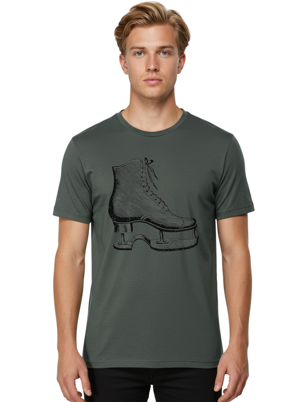 The Frozen Classic Men'S Graphic Tee, 100% Cotton, Comfortable Casual Summer Wear, Machine Washable, Ice Skate, Vintage Illustration, Lace-Up Boot, Ice Skating, Winter Sports, Classic Design, Retro Style, Frozen Fun Aae704