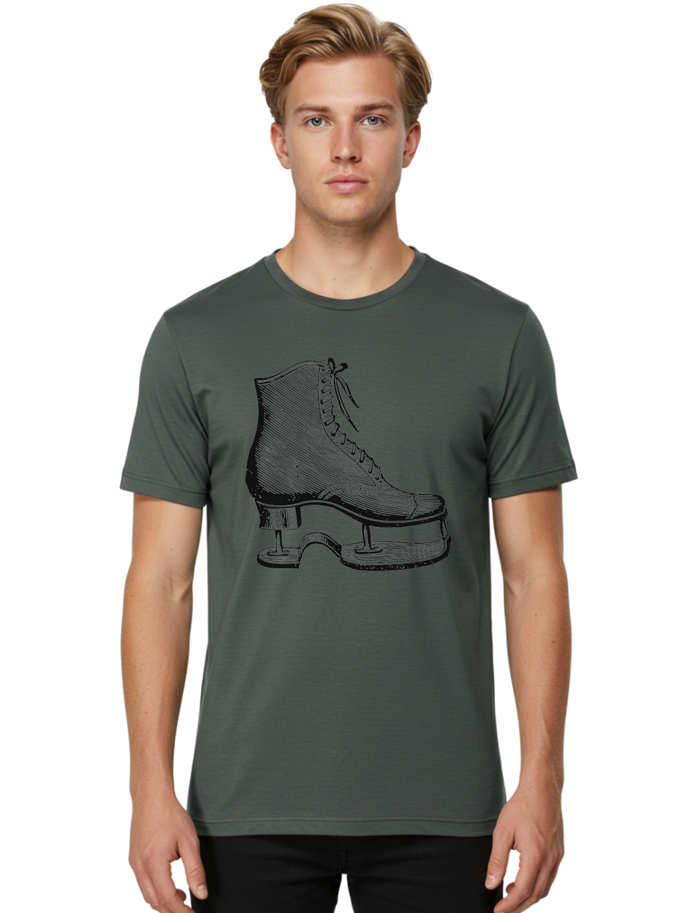 The Frozen Classic Men'S Graphic Tee, 100% Cotton, Comfortable Casual Summer Wear, Machine Washable, Ice Skate, Vintage Illustration, Lace-Up Boot, Ice Skating, Winter Sports, Classic Design, Retro Style, Frozen Fun Aae704