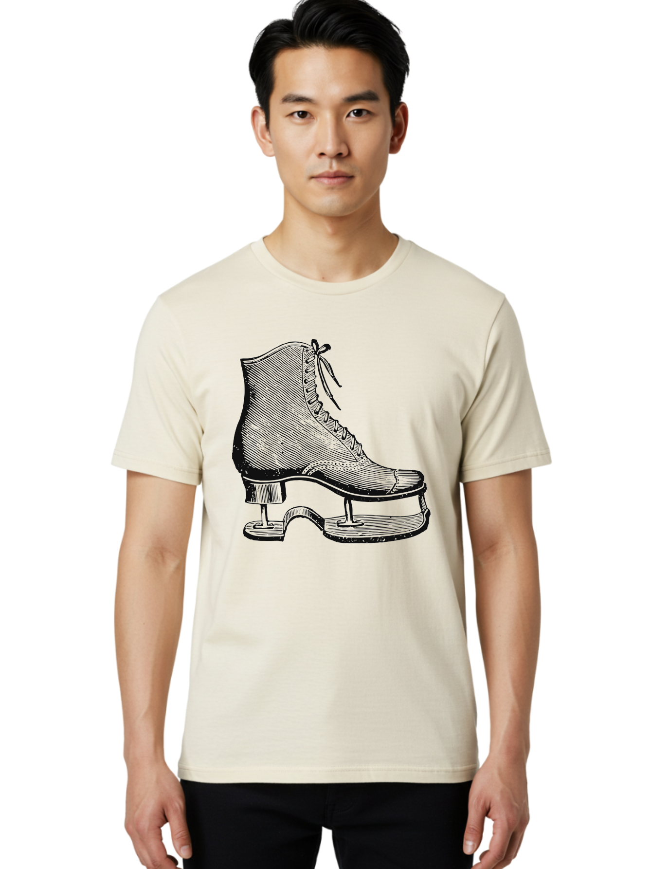 The Frozen Classic Men'S Graphic Tee, 100% Cotton, Comfortable Casual Summer Wear, Machine Washable, Ice Skate, Vintage Illustration, Lace-Up Boot, Ice Skating, Winter Sports, Classic Design, Retro Style, Frozen Fun Aae704