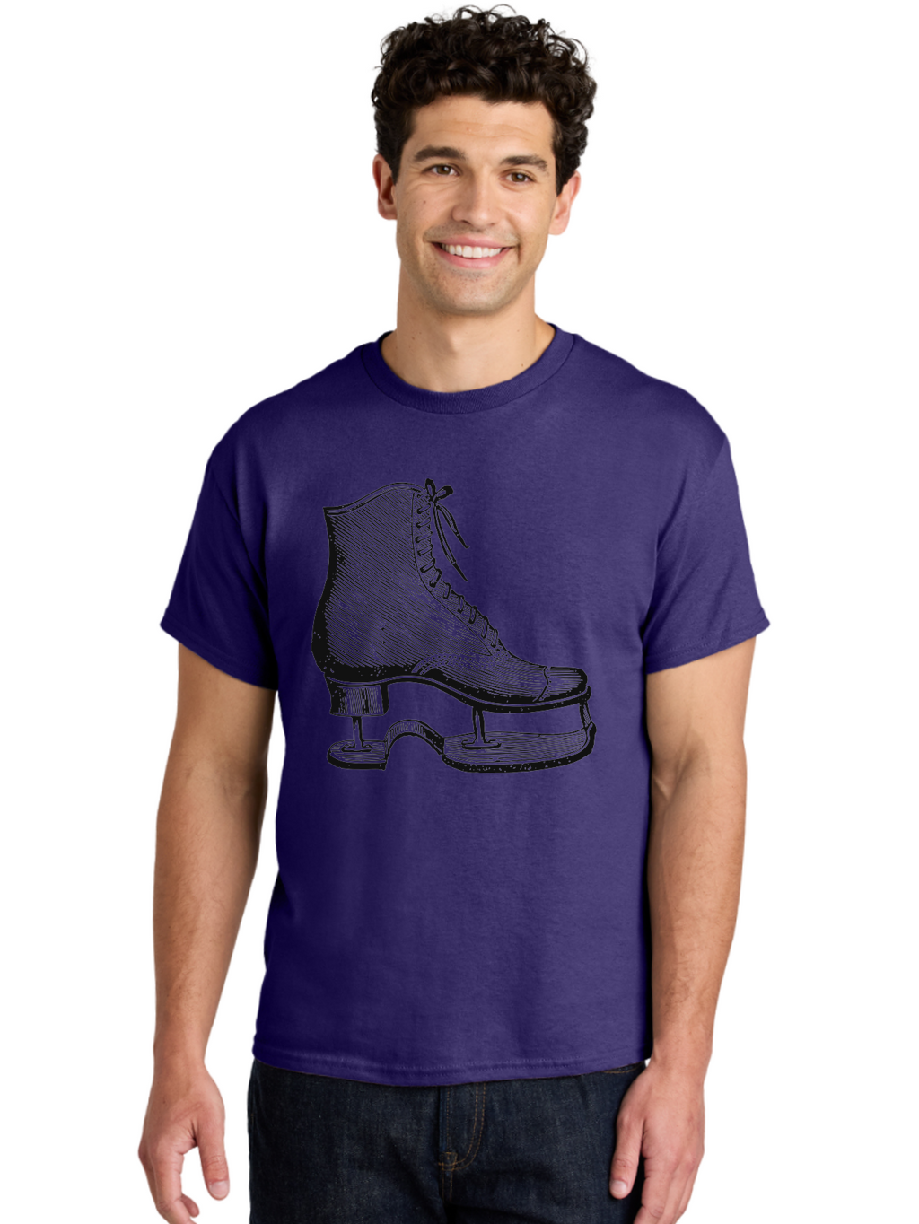 The Frozen Classic Men'S Graphic Tee, 100% Cotton, Comfortable Casual Summer Wear, Machine Washable, Ice Skate, Vintage Illustration, Lace-Up Boot, Ice Skating, Winter Sports, Classic Design, Retro Style, Frozen Fun Aae704