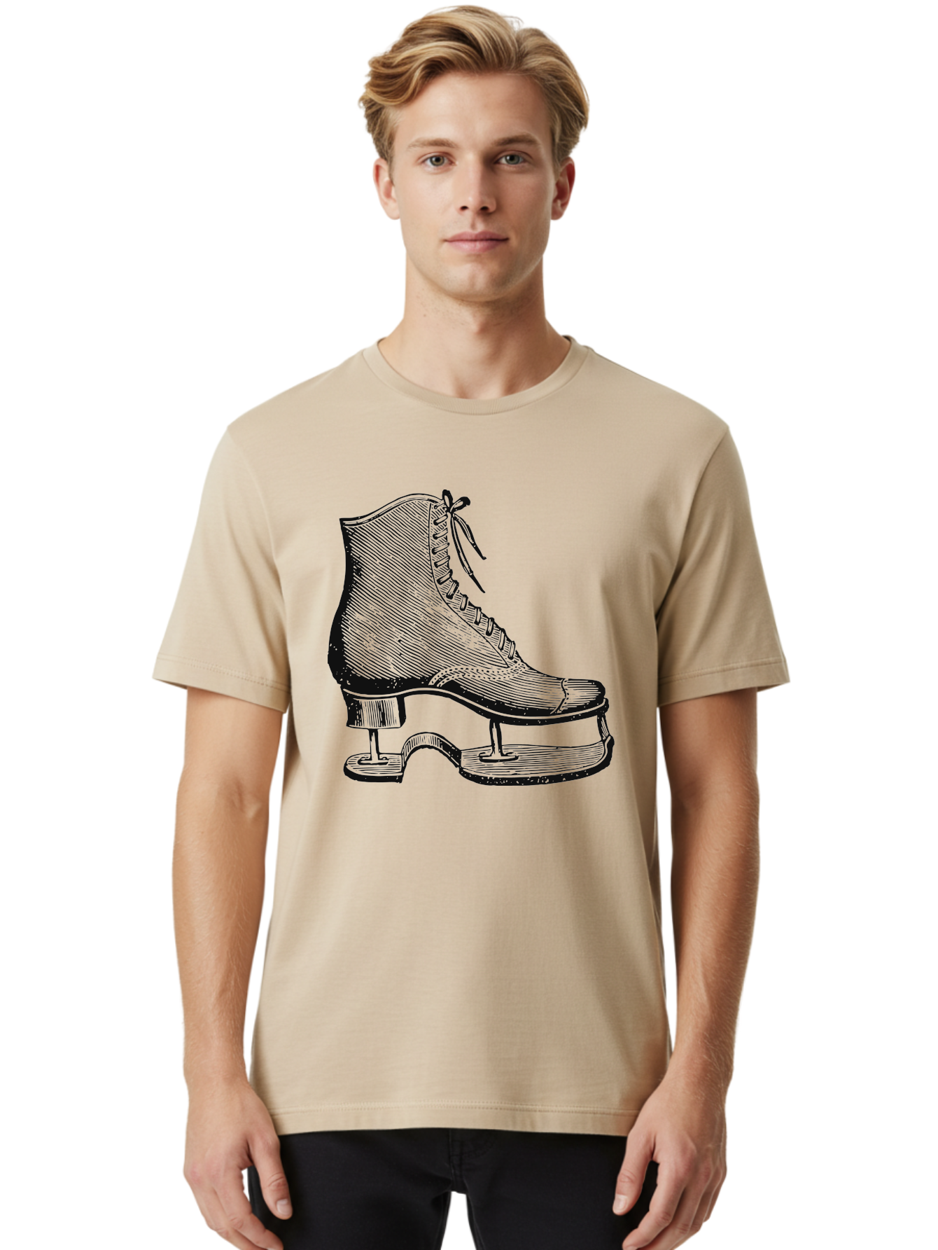 The Frozen Classic Men'S Graphic Tee, 100% Cotton, Comfortable Casual Summer Wear, Machine Washable, Ice Skate, Vintage Illustration, Lace-Up Boot, Ice Skating, Winter Sports, Classic Design, Retro Style, Frozen Fun Aae704
