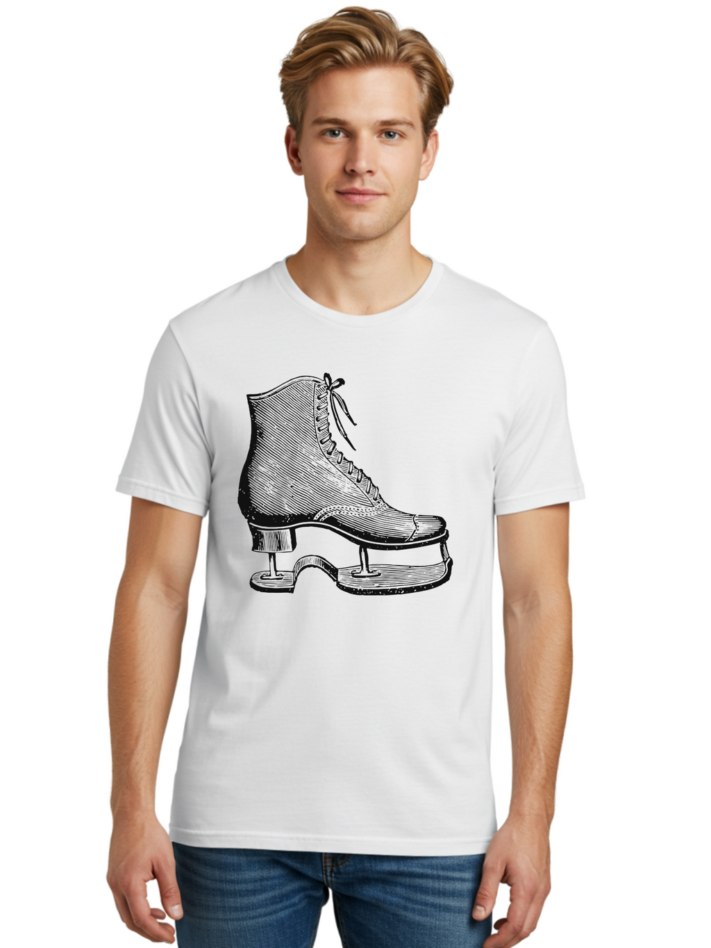 The Frozen Classic Men'S Graphic Tee, 100% Cotton, Comfortable Casual Summer Wear, Machine Washable, Ice Skate, Vintage Illustration, Lace-Up Boot, Ice Skating, Winter Sports, Classic Design, Retro Style, Frozen Fun Aae704