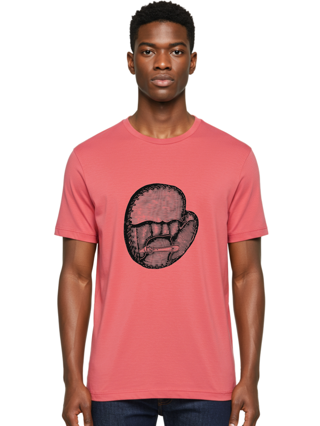 The Golden Glove Men'S Graphic Tee, 100% Cotton, Comfortable Casual Summer Wear, Machine Washable, Baseball Glove With Pocket Knife, Vintage Illustration, Retro Artwork, Crosshatching Technique, Nostalgic Feel, Baseball Theme, Aae705