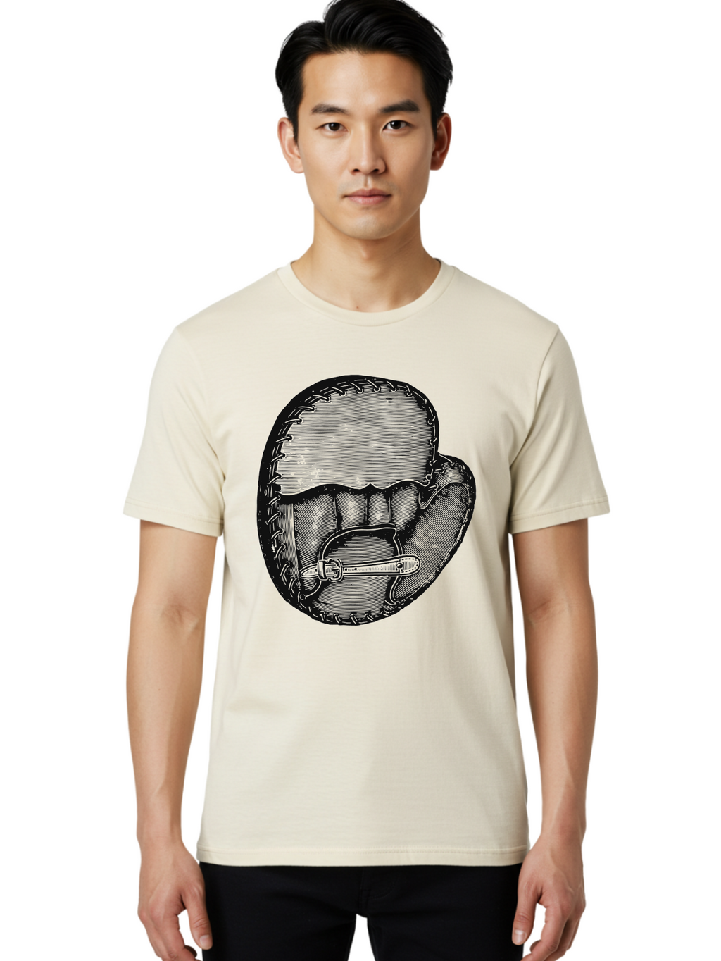 The Golden Glove Men'S Graphic Tee, 100% Cotton, Comfortable Casual Summer Wear, Machine Washable, Baseball Glove With Pocket Knife, Vintage Illustration, Retro Artwork, Crosshatching Technique, Nostalgic Feel, Baseball Theme, Aae705