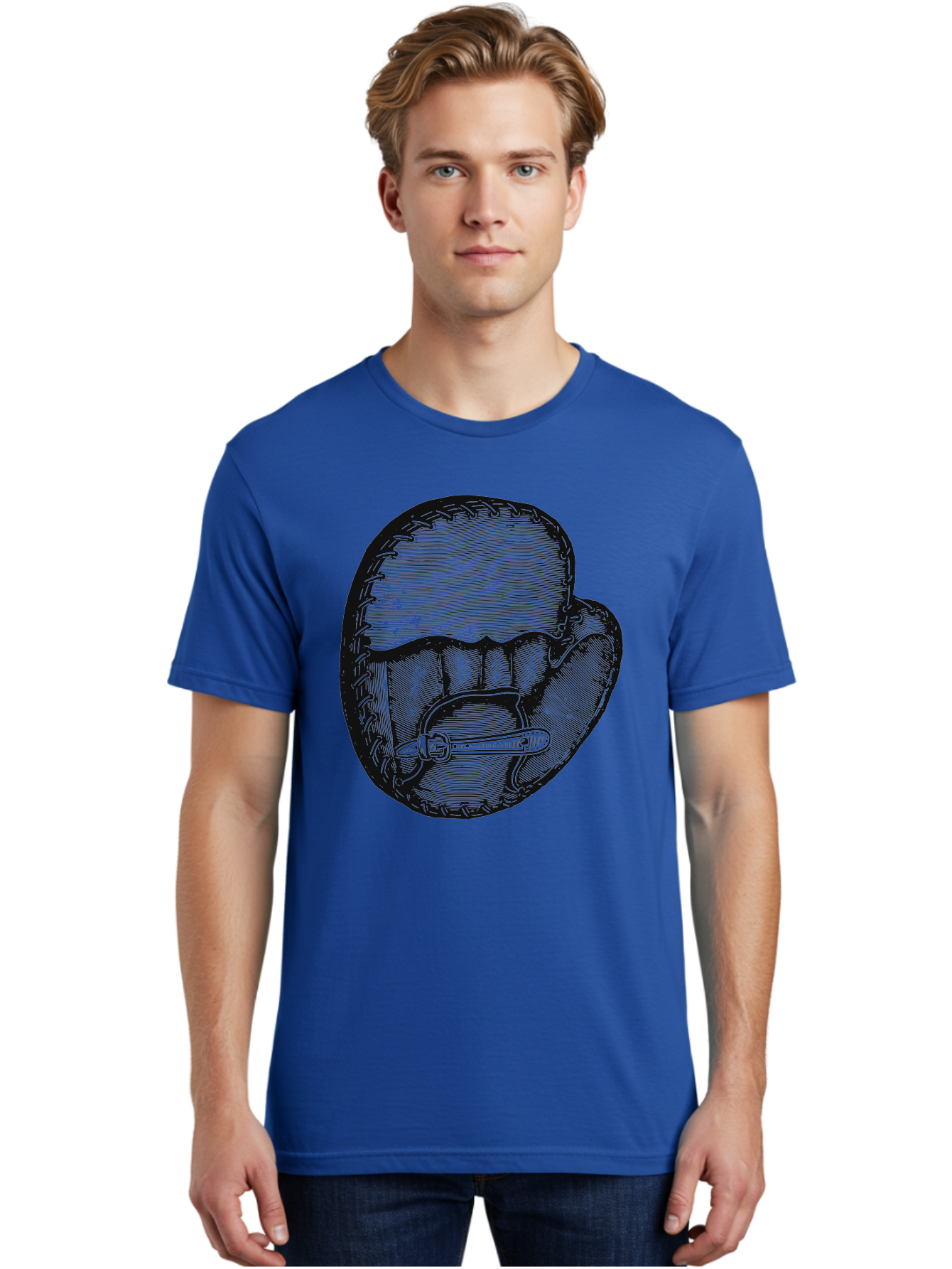 The Golden Glove Men'S Graphic Tee, 100% Cotton, Comfortable Casual Summer Wear, Machine Washable, Baseball Glove With Pocket Knife, Vintage Illustration, Retro Artwork, Crosshatching Technique, Nostalgic Feel, Baseball Theme, Aae705