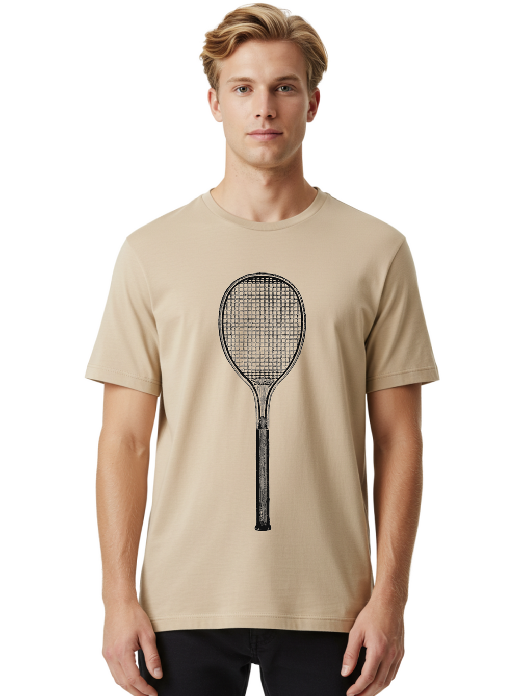 The Grand Slammer Men'S Graphic Tee, 100% Cotton, Comfortable Casual Summer Wear, Machine Washable, Tennis Racket, Sports Equipment, Tennis Gear, Racket Design, Tennis Player, Athletic Accessories Aae706