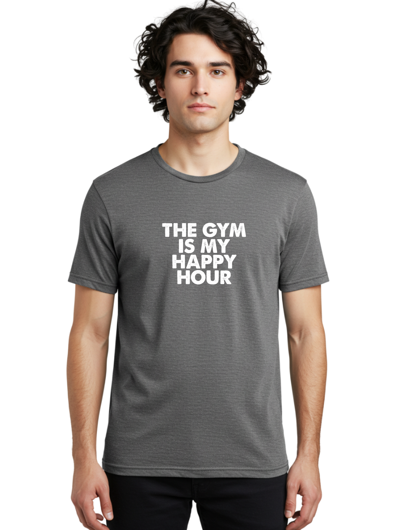 The Gym Is My Happy Hour Men'S Graphic Tee, 100% Cotton, Comfortable Casual Summer Wear, Machine Washable, Gym Motivation, Fitness Inspiration, Workout Encouragement, Gym Love, Happy Hour, Fitness Goals, Exercise Motivation, Healthy Lifestyle Aae709