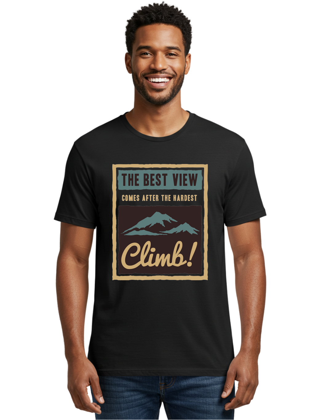 The Hardest Climb Men'S Graphic Tee, 100% Cotton, Comfortable Casual Summer Wear, Machine Washable, Mountain Climber Motivation, Inspirational Quotes, Outdoor Adventure, Peak Experience, Challenging Journey, Perseverance, Adventure Seeker Aae710