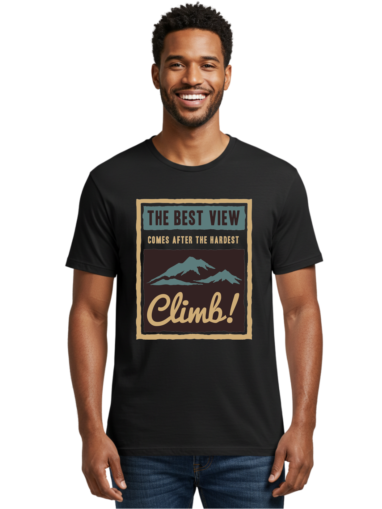 The Hardest Climb Men'S Graphic Tee, 100% Cotton, Comfortable Casual Summer Wear, Machine Washable, Mountain Climber Motivation, Inspirational Quotes, Outdoor Adventure, Peak Experience, Challenging Journey, Perseverance, Adventure Seeker Aae710