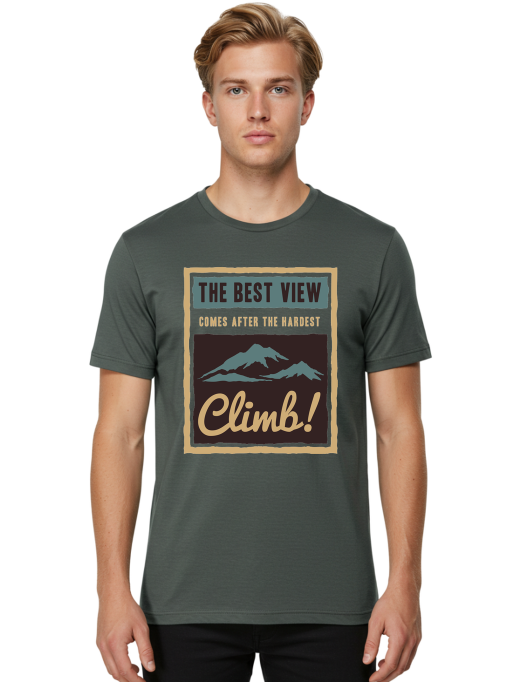 The Hardest Climb Men'S Graphic Tee, 100% Cotton, Comfortable Casual Summer Wear, Machine Washable, Mountain Climber Motivation, Inspirational Quotes, Outdoor Adventure, Peak Experience, Challenging Journey, Perseverance, Adventure Seeker Aae710