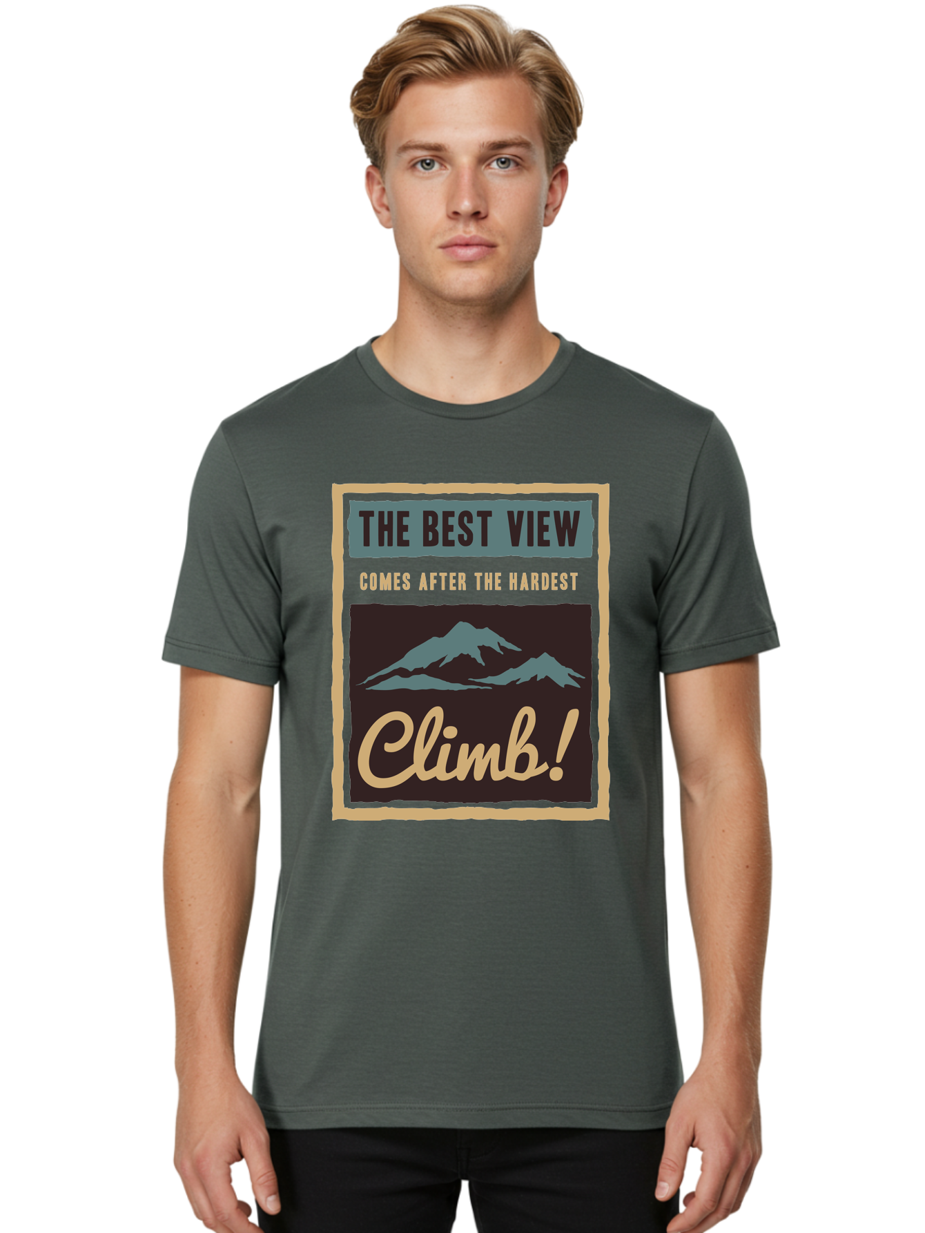 The Hardest Climb Men'S Graphic Tee, 100% Cotton, Comfortable Casual Summer Wear, Machine Washable, Mountain Climber Motivation, Inspirational Quotes, Outdoor Adventure, Peak Experience, Challenging Journey, Perseverance, Adventure Seeker Aae710