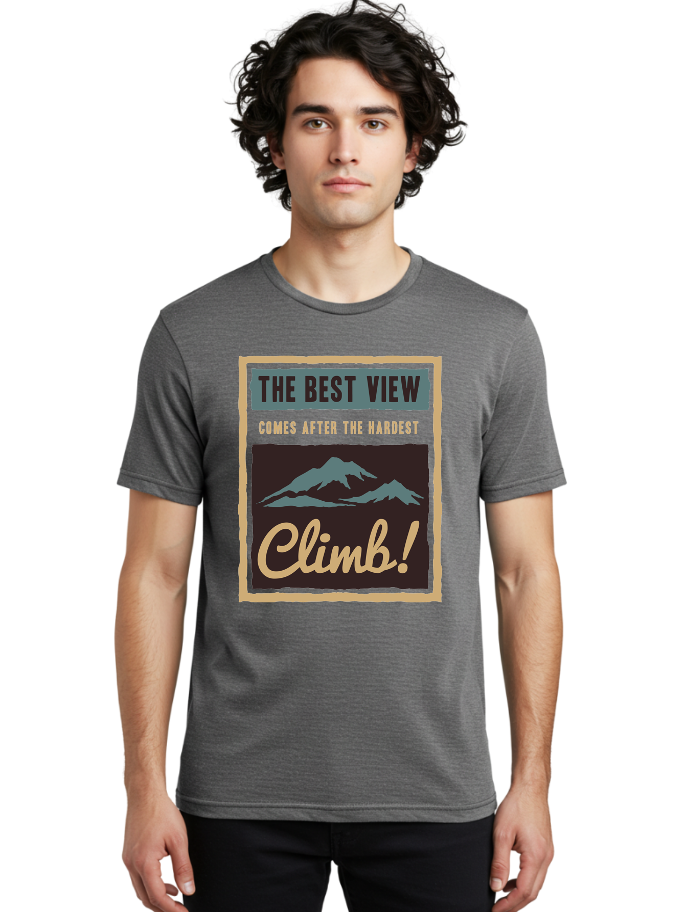 The Hardest Climb Men'S Graphic Tee, 100% Cotton, Comfortable Casual Summer Wear, Machine Washable, Mountain Climber Motivation, Inspirational Quotes, Outdoor Adventure, Peak Experience, Challenging Journey, Perseverance, Adventure Seeker Aae710