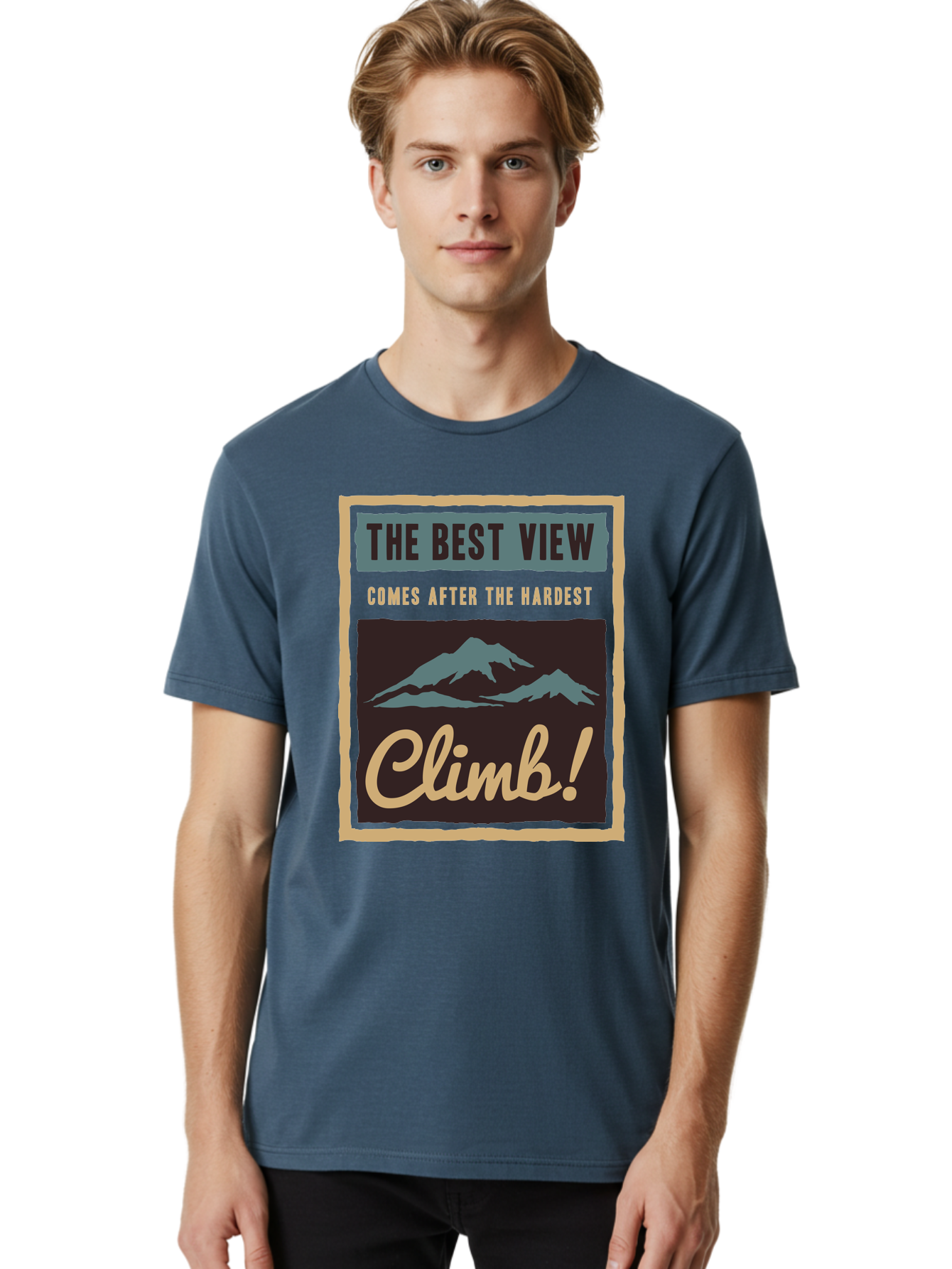 The Hardest Climb Men'S Graphic Tee, 100% Cotton, Comfortable Casual Summer Wear, Machine Washable, Mountain Climber Motivation, Inspirational Quotes, Outdoor Adventure, Peak Experience, Challenging Journey, Perseverance, Adventure Seeker Aae710