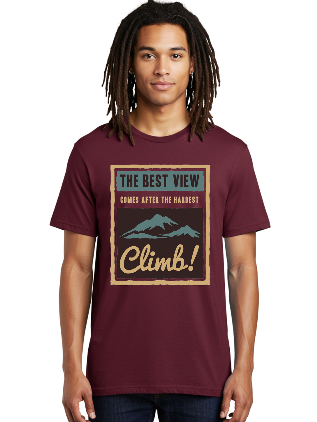 The Hardest Climb Men'S Graphic Tee, 100% Cotton, Comfortable Casual Summer Wear, Machine Washable, Mountain Climber Motivation, Inspirational Quotes, Outdoor Adventure, Peak Experience, Challenging Journey, Perseverance, Adventure Seeker Aae710