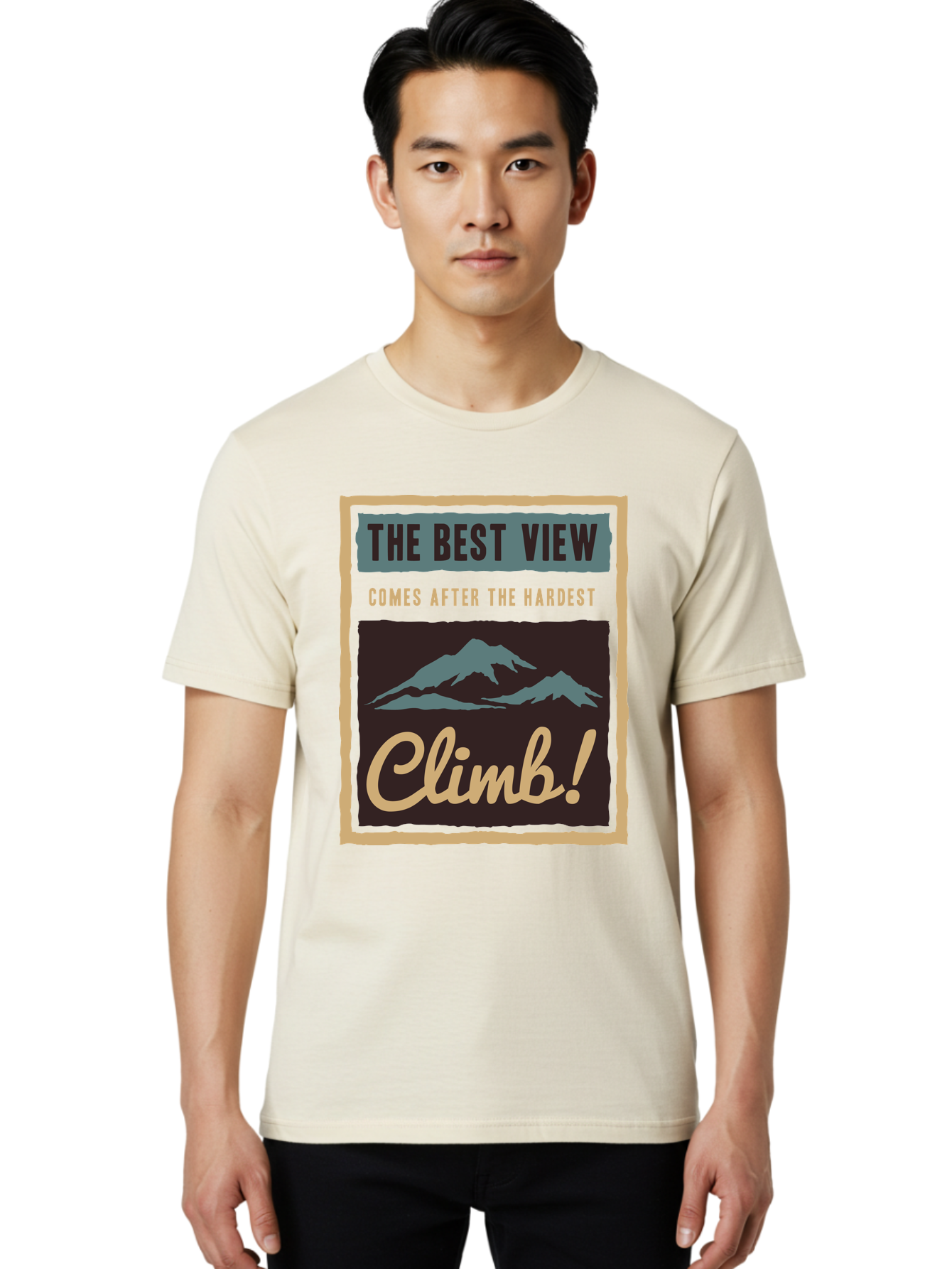The Hardest Climb Men'S Graphic Tee, 100% Cotton, Comfortable Casual Summer Wear, Machine Washable, Mountain Climber Motivation, Inspirational Quotes, Outdoor Adventure, Peak Experience, Challenging Journey, Perseverance, Adventure Seeker Aae710