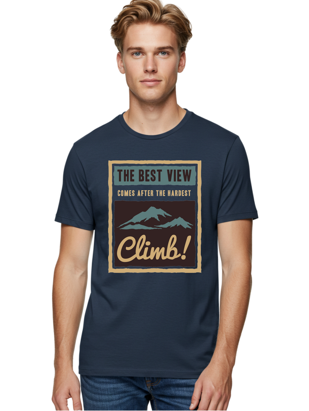 The Hardest Climb Men'S Graphic Tee, 100% Cotton, Comfortable Casual Summer Wear, Machine Washable, Mountain Climber Motivation, Inspirational Quotes, Outdoor Adventure, Peak Experience, Challenging Journey, Perseverance, Adventure Seeker Aae710