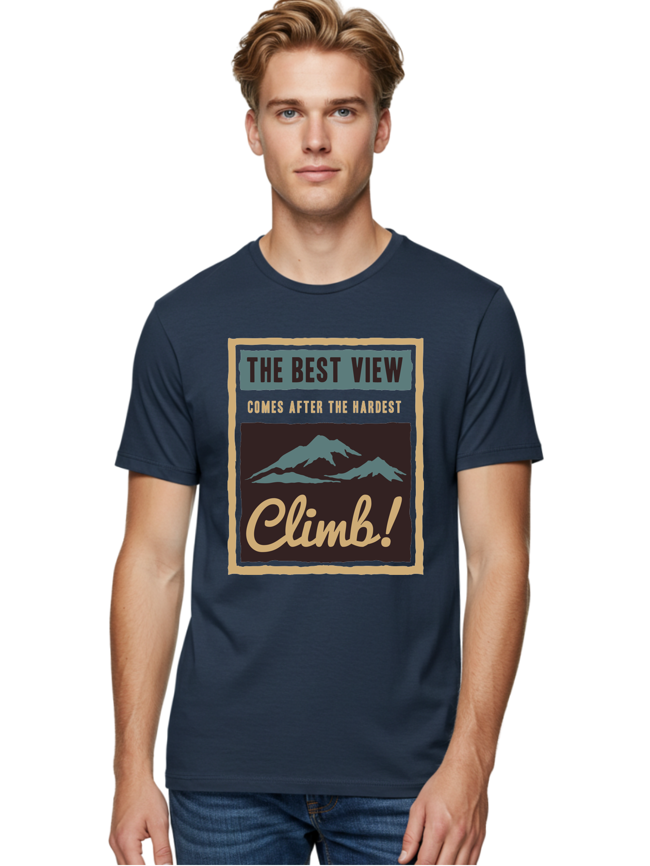The Hardest Climb Men'S Graphic Tee, 100% Cotton, Comfortable Casual Summer Wear, Machine Washable, Mountain Climber Motivation, Inspirational Quotes, Outdoor Adventure, Peak Experience, Challenging Journey, Perseverance, Adventure Seeker Aae710