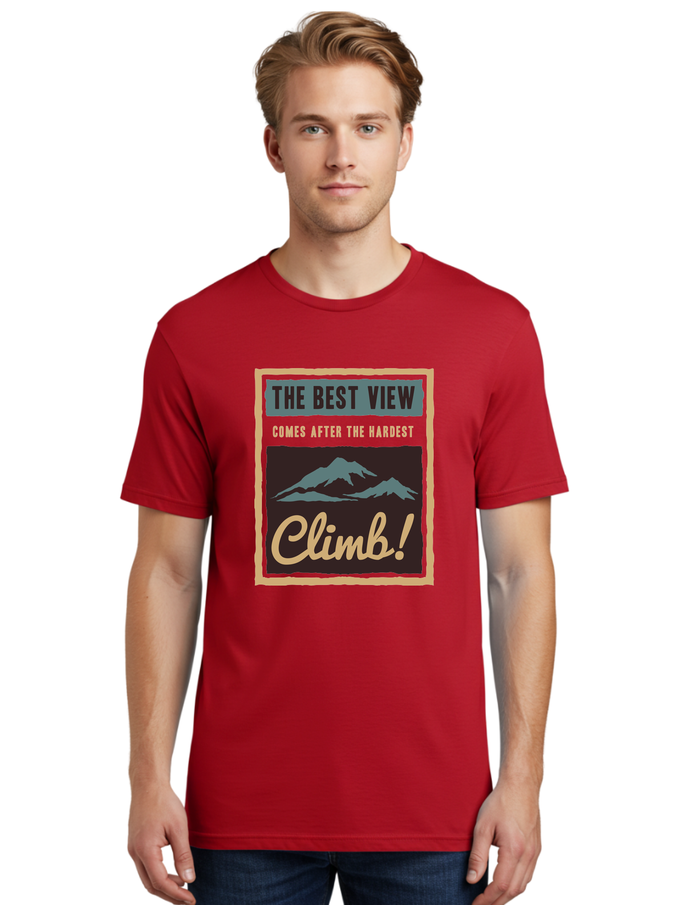 The Hardest Climb Men'S Graphic Tee, 100% Cotton, Comfortable Casual Summer Wear, Machine Washable, Mountain Climber Motivation, Inspirational Quotes, Outdoor Adventure, Peak Experience, Challenging Journey, Perseverance, Adventure Seeker Aae710