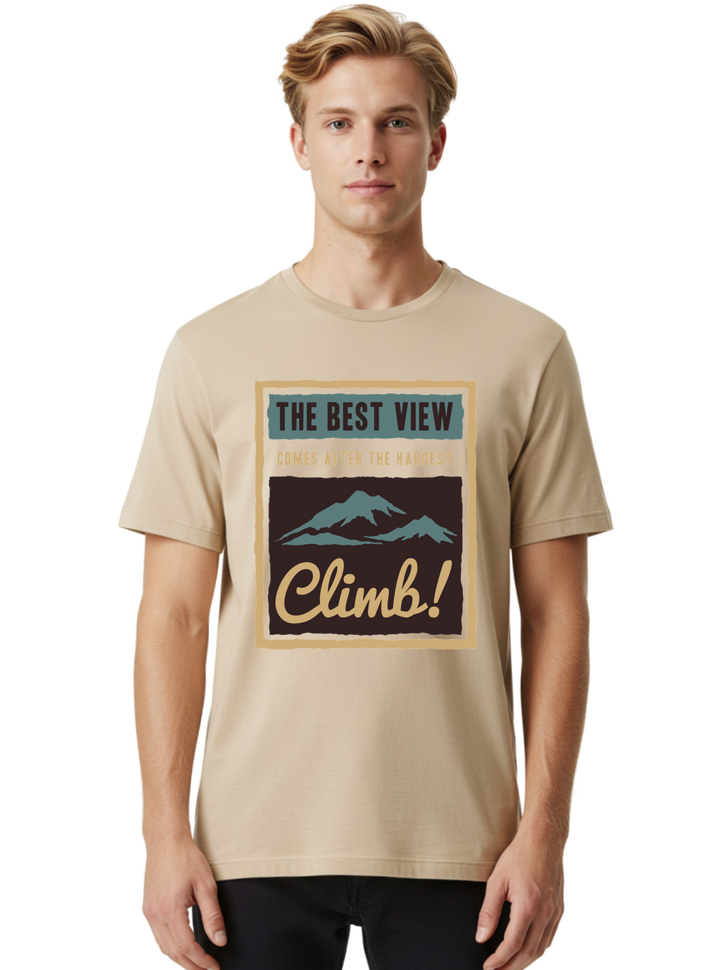 The Hardest Climb Men'S Graphic Tee, 100% Cotton, Comfortable Casual Summer Wear, Machine Washable, Mountain Climber Motivation, Inspirational Quotes, Outdoor Adventure, Peak Experience, Challenging Journey, Perseverance, Adventure Seeker Aae710