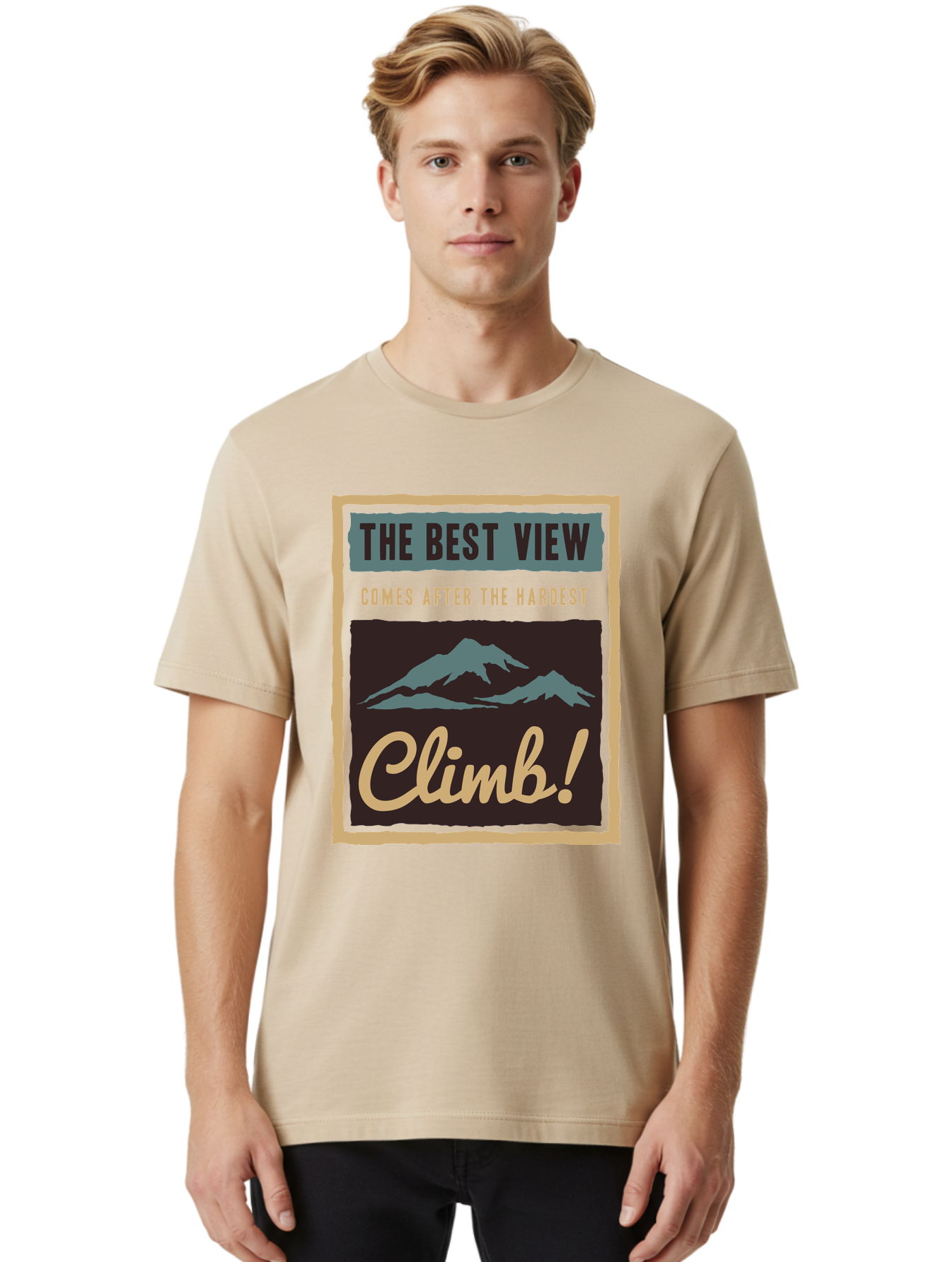 The Hardest Climb Men'S Graphic Tee, 100% Cotton, Comfortable Casual Summer Wear, Machine Washable, Mountain Climber Motivation, Inspirational Quotes, Outdoor Adventure, Peak Experience, Challenging Journey, Perseverance, Adventure Seeker Aae710