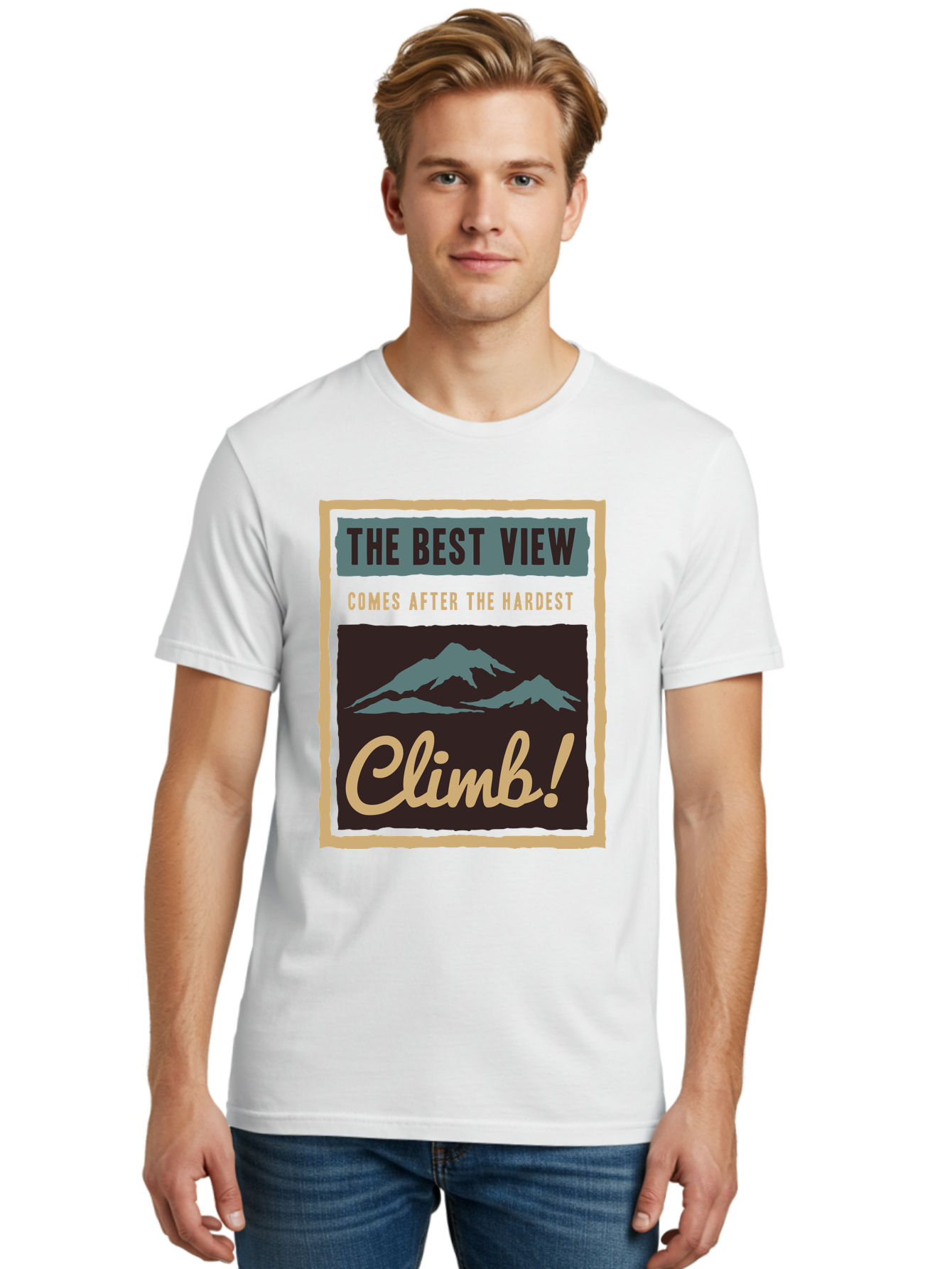 The Hardest Climb Men'S Graphic Tee, 100% Cotton, Comfortable Casual Summer Wear, Machine Washable, Mountain Climber Motivation, Inspirational Quotes, Outdoor Adventure, Peak Experience, Challenging Journey, Perseverance, Adventure Seeker Aae710