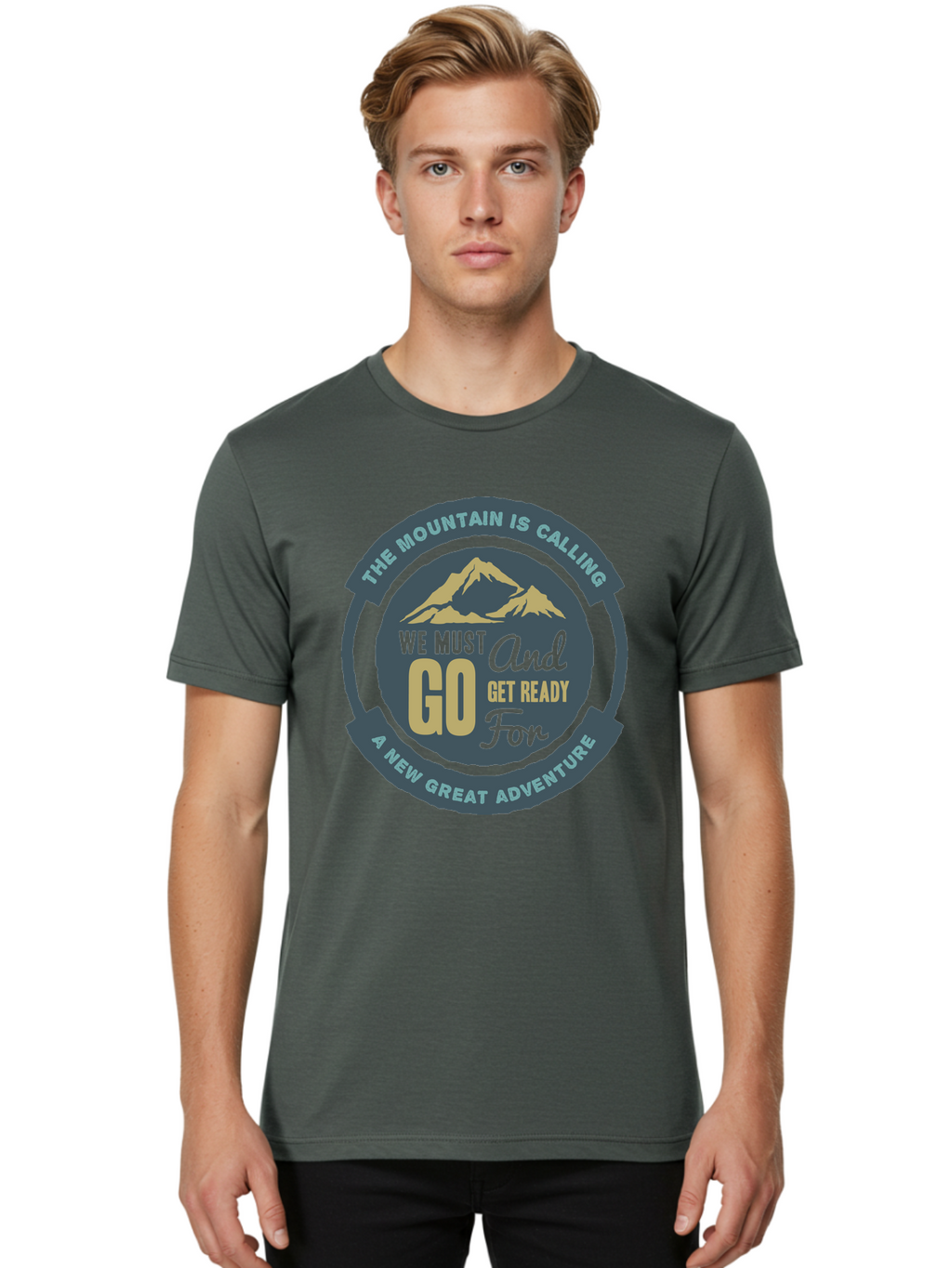 The Mountain Is Calling Men'S Graphic Tee, 100% Cotton, Comfortable Casual Summer Wear, Machine Washable, Mountain Adventure, Outdoor Enthusiasts, Adventure Seekers, Travel Inspiration, Motivational Quote, Hiking Trails, Exploration, Aae717