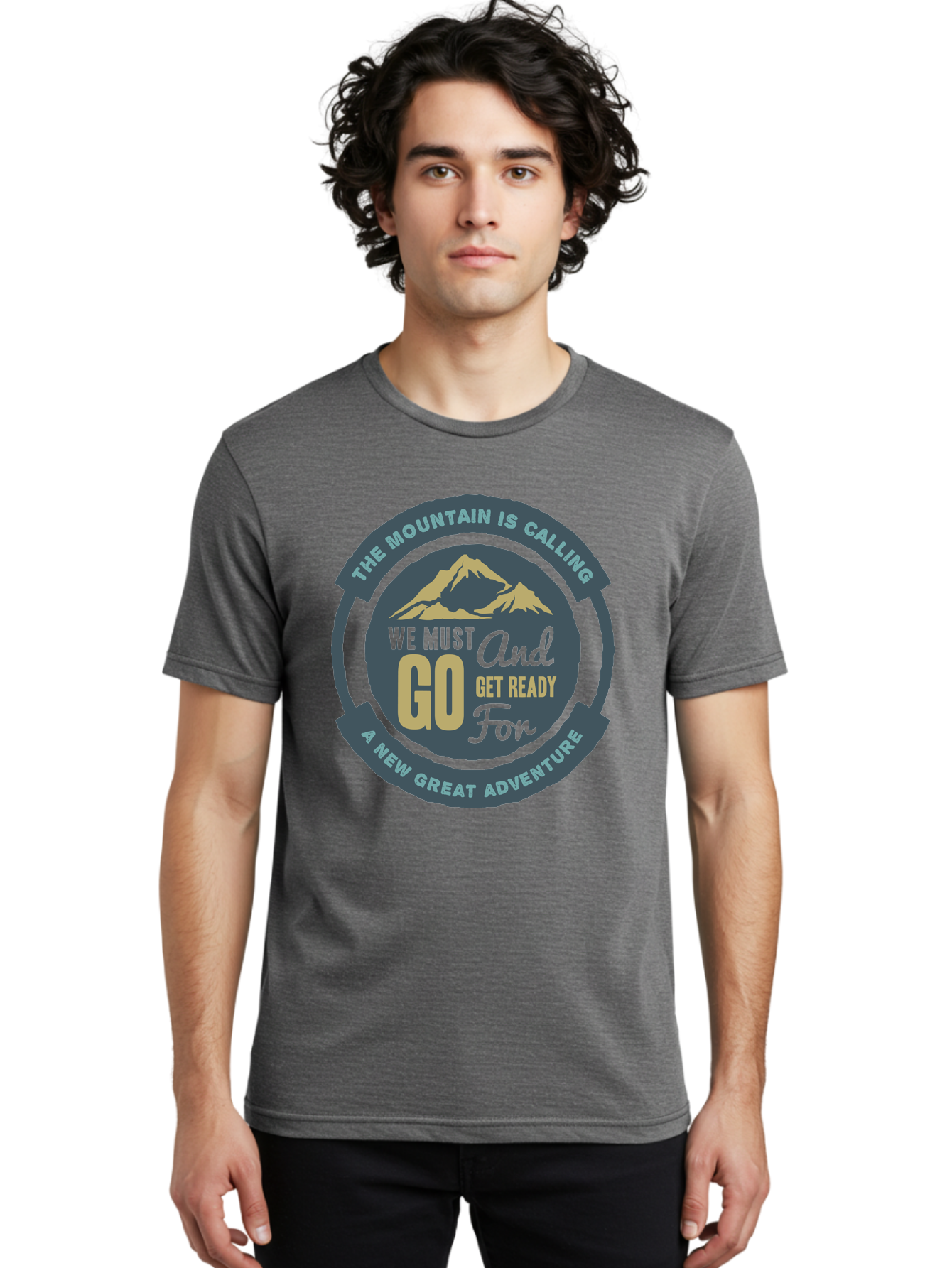 The Mountain Is Calling Men'S Graphic Tee, 100% Cotton, Comfortable Casual Summer Wear, Machine Washable, Mountain Adventure, Outdoor Enthusiasts, Adventure Seekers, Travel Inspiration, Motivational Quote, Hiking Trails, Exploration, Aae717