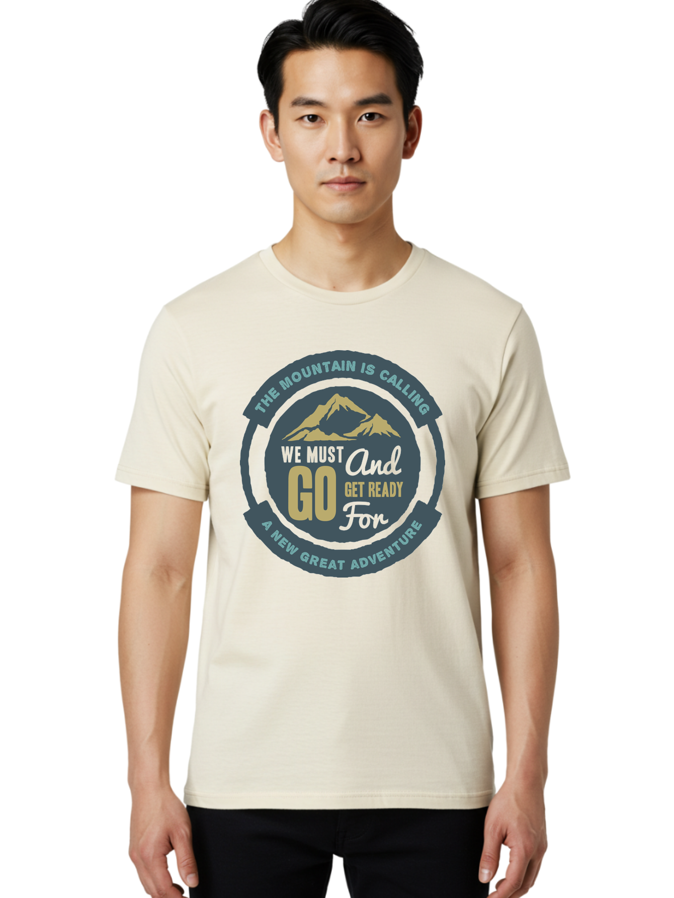 The Mountain Is Calling Men'S Graphic Tee, 100% Cotton, Comfortable Casual Summer Wear, Machine Washable, Mountain Adventure, Outdoor Enthusiasts, Adventure Seekers, Travel Inspiration, Motivational Quote, Hiking Trails, Exploration, Aae717