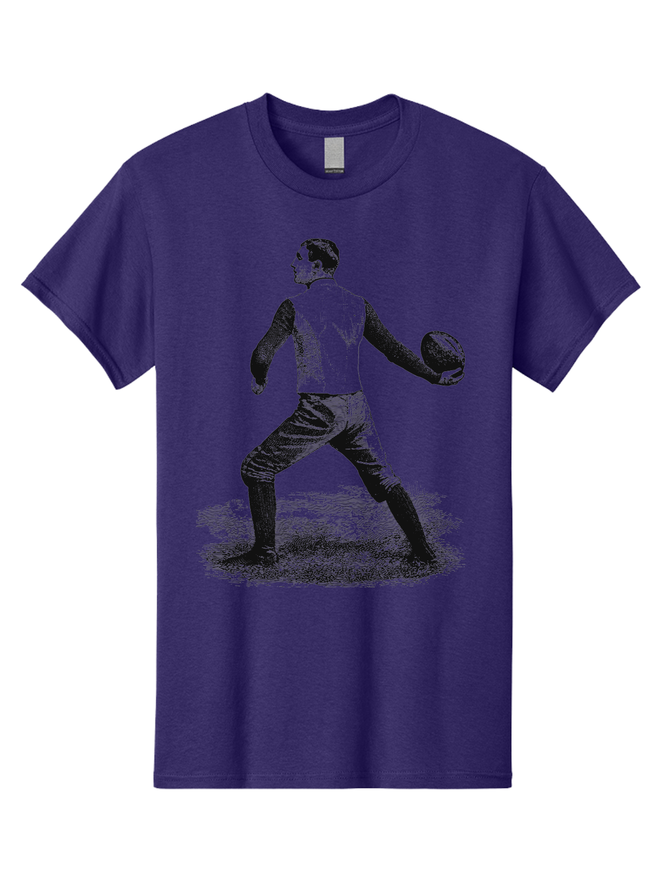 The Original Quarterback Men'S Graphic Tee, 100% Cotton, Comfortable Casual Summer Wear, Machine Washable, Rugby Player In Action, Athlete In Motion, Sports Illustration, Vintage Style, Rugby Ball, Dynamic Pose, Energetic Movement, Aae718