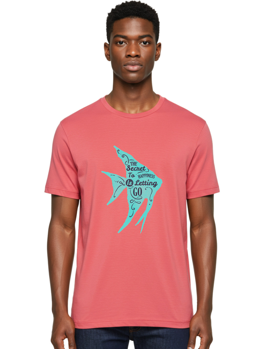 The Secret To Happiness Is Letting Go Men'S Graphic Tee, 100% Cotton, Comfortable Casual Summer Wear, Machine Washable, Motivational Quote, Inspirational Phrase, Letting Go, Happiness, Positivity, Uplifting Message, Mindfulness, Self-Care, Aae720
